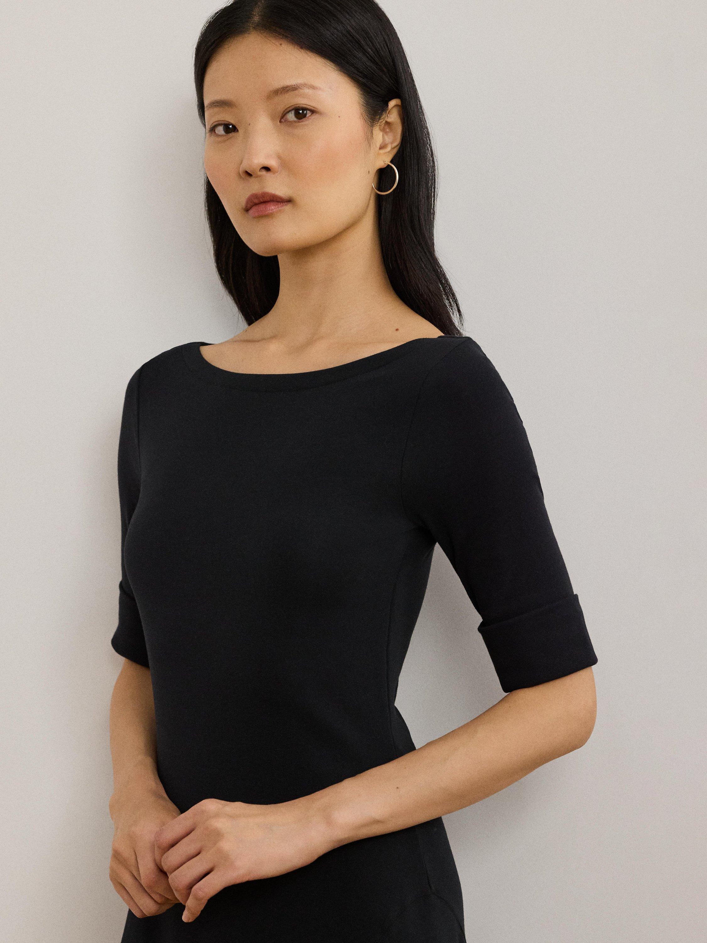 Product image 3 of 4, which shows Lauren Ralph Lauren Munzie Rib Knit Stretch Cotton Midi Dress, Black, XXS
