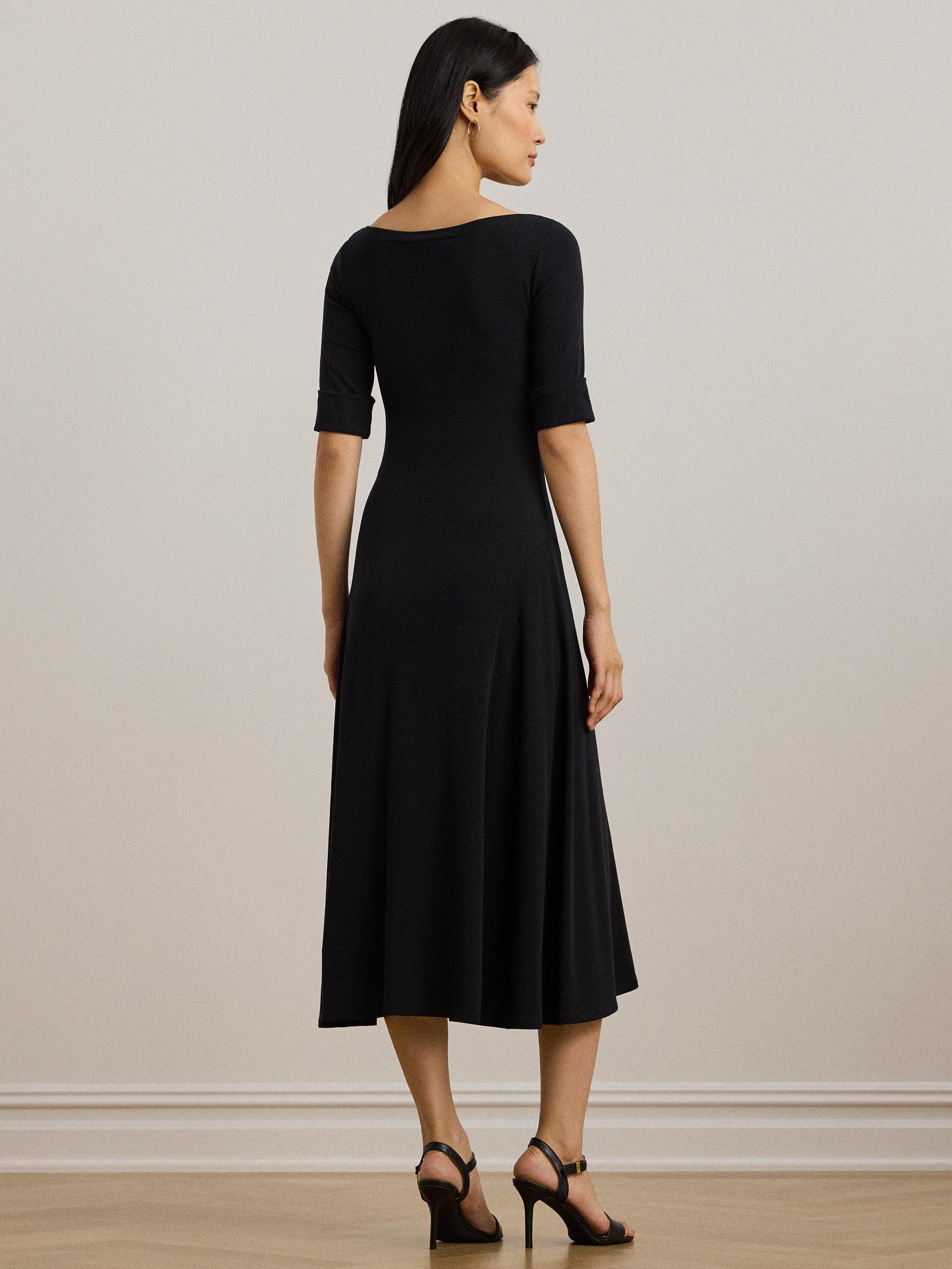 Product image 4 of 4, which shows Lauren Ralph Lauren Munzie Rib Knit Stretch Cotton Midi Dress, Black, XXS