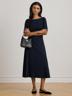Lauren Ralph Lauren Munzie Rib Knit Stretch Cotton Midi Dress, Lighthouse Navy, Lighthouse Navy