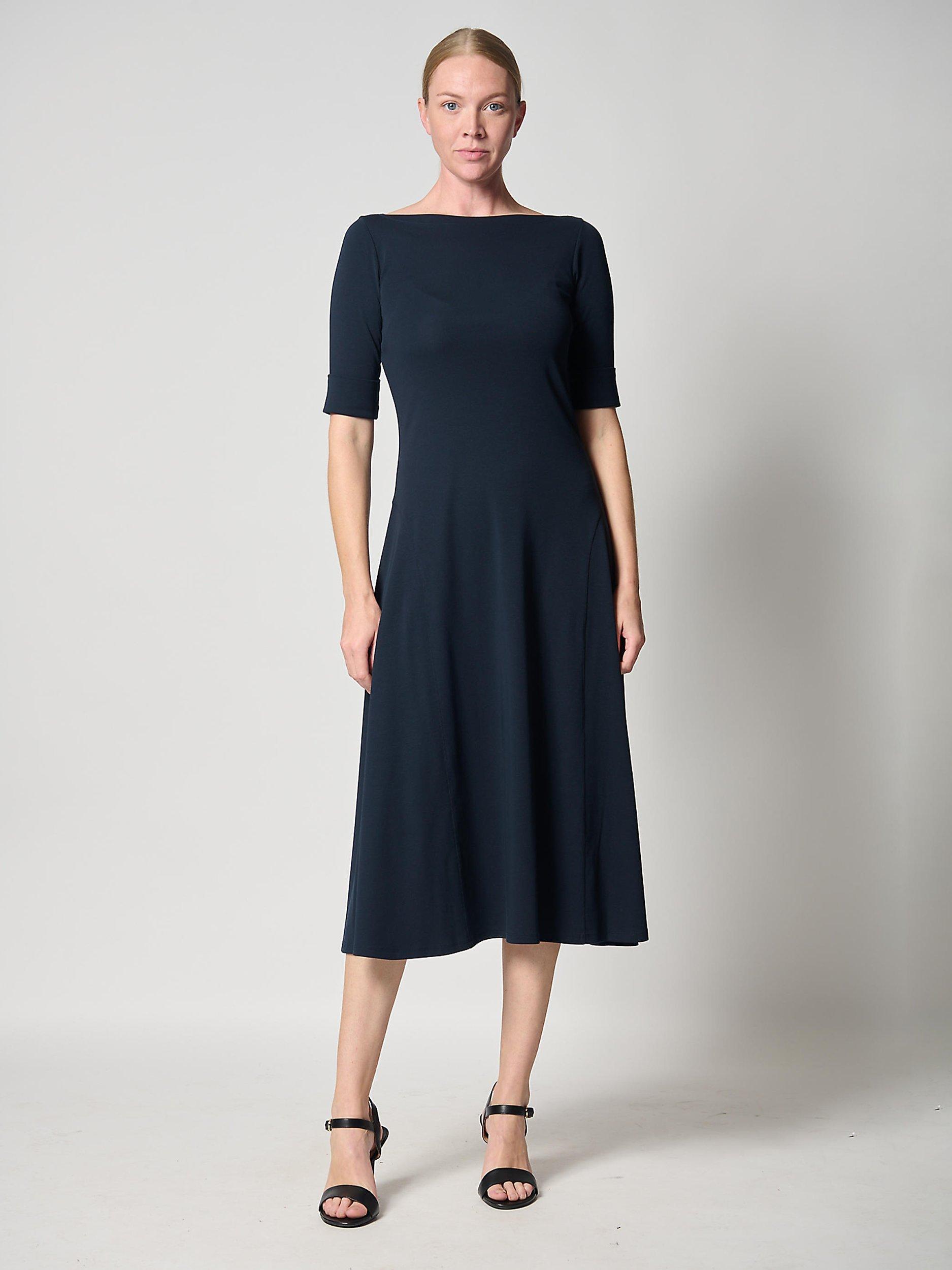 Product image 1 of 2, which shows Lauren Ralph Lauren Munzie Rib Knit Stretch Cotton Midi Dress, Lighthouse Navy, XXS