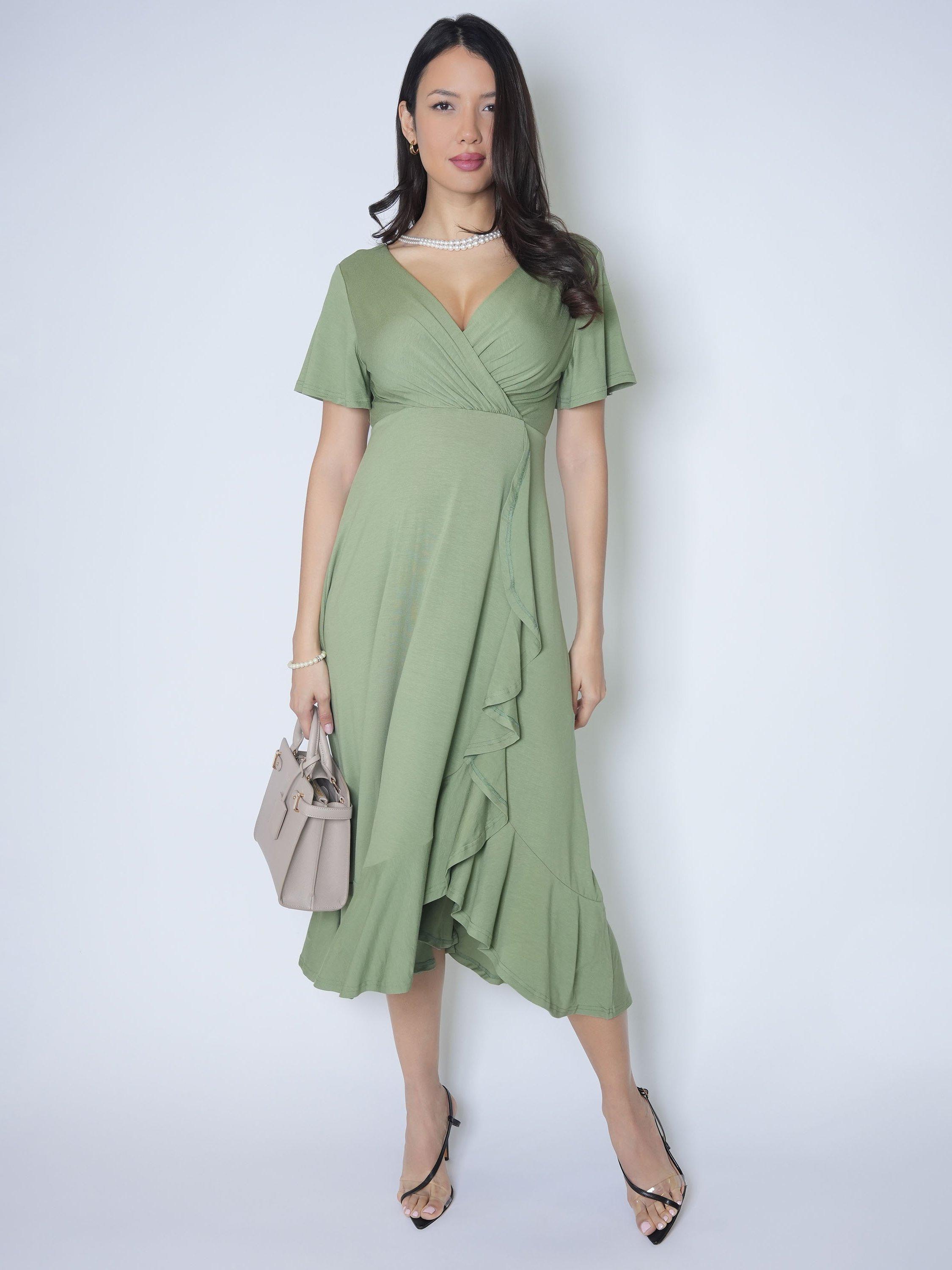 Product image 1 of 7, which shows Tiffany Rose Waterfall Maternity Dress, Pistachio, 6-8