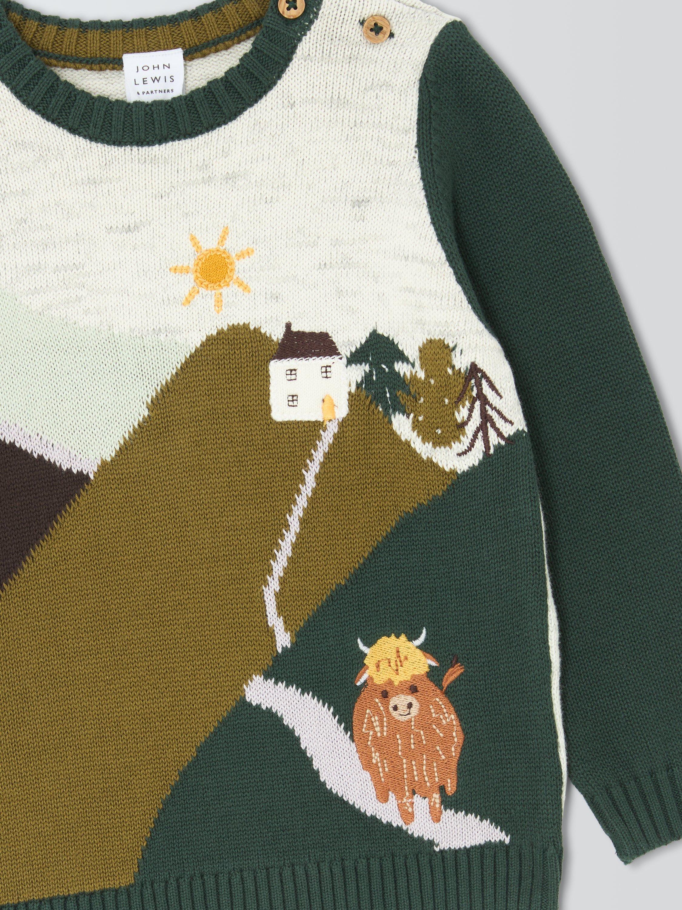 Product image 3 of 3, which shows John Lewis Baby Cow Scene Knitted Jumper, Multi, 3-6 months