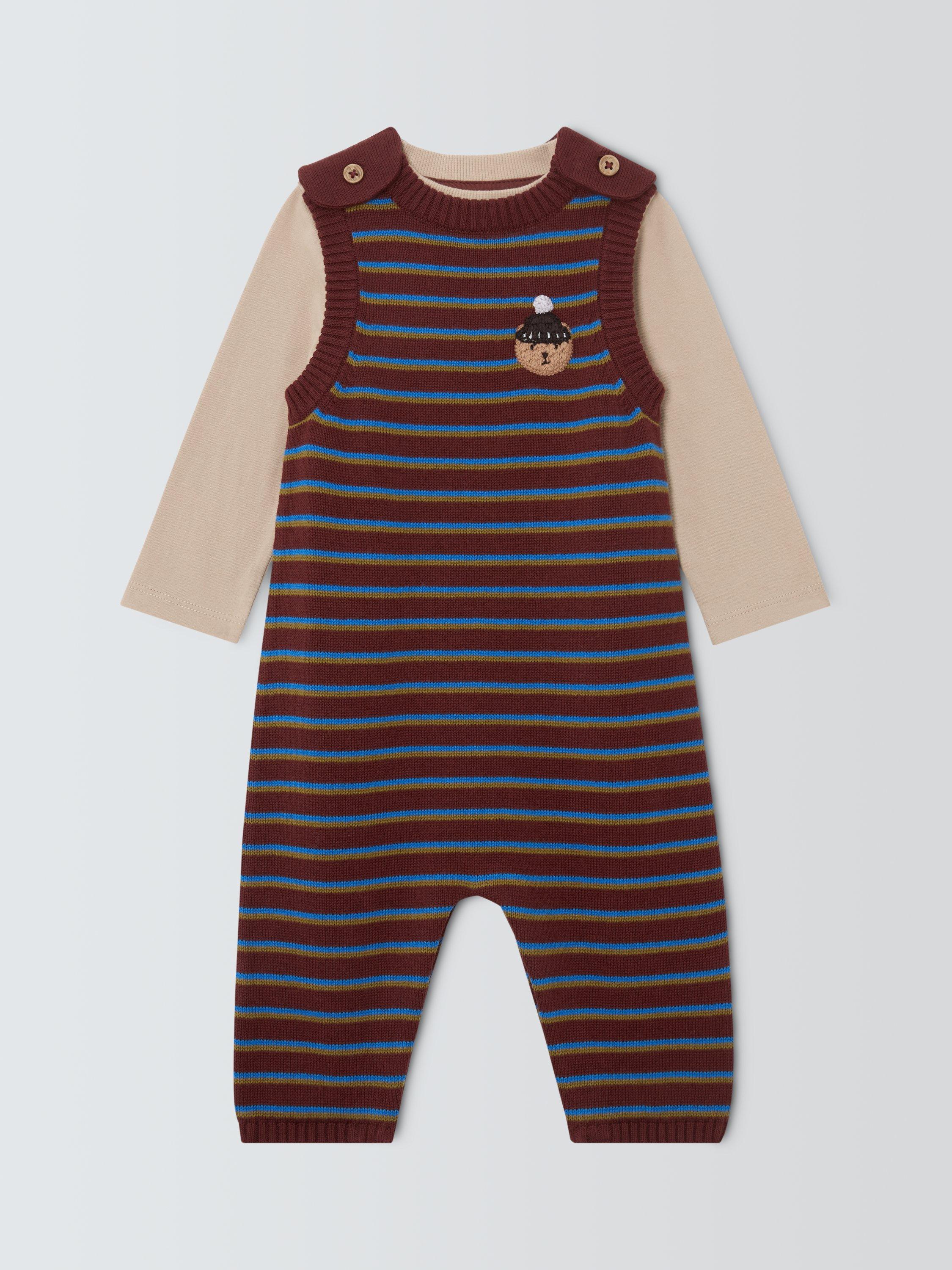Product image 1 of 3, which shows John Lewis Baby Knitted Bear Romper & T-Shirt Set, Multi, 0-3 months