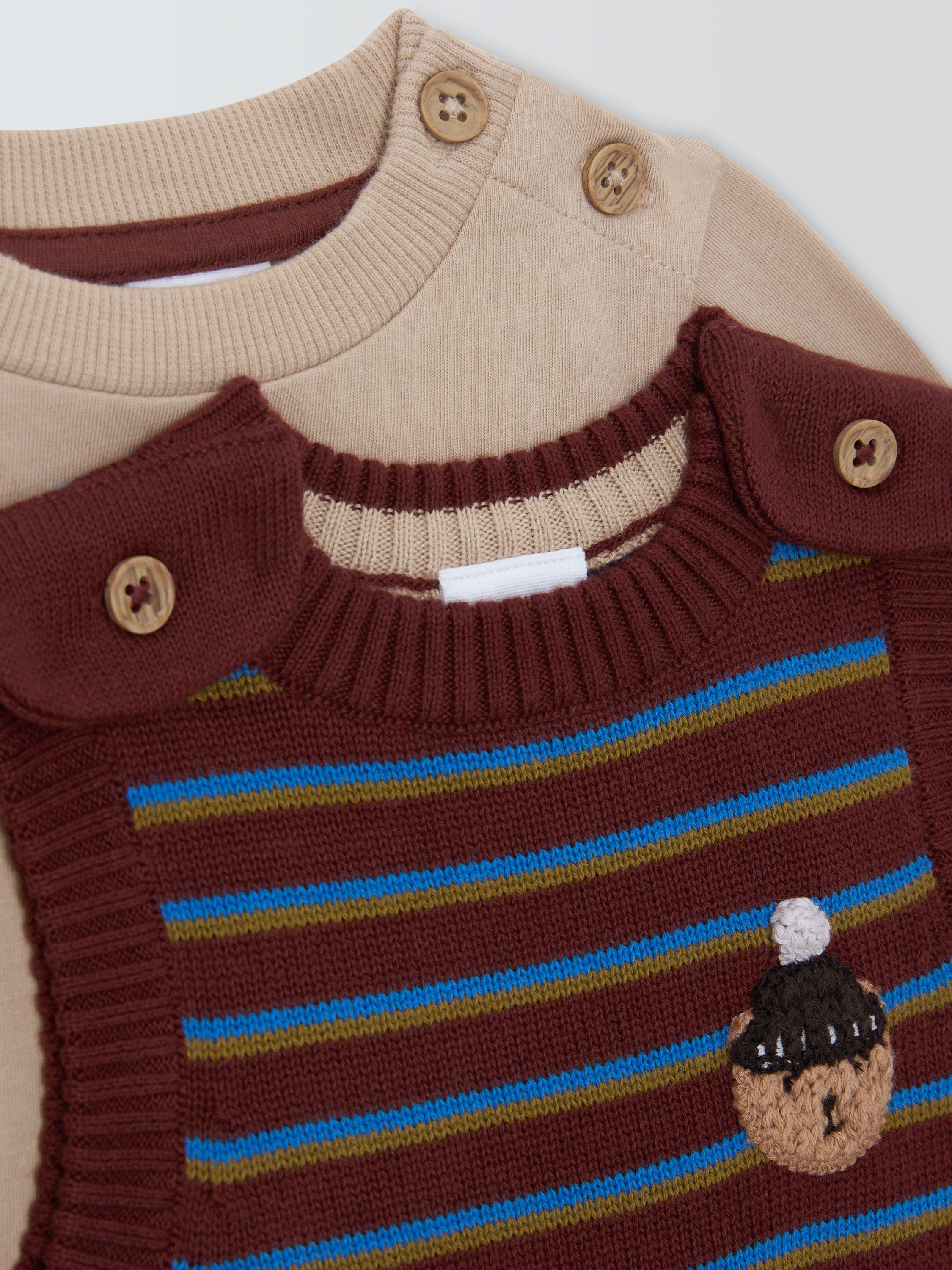 Product image 3 of 3, which shows John Lewis Baby Knitted Bear Romper & T-Shirt Set, Multi, 0-3 months