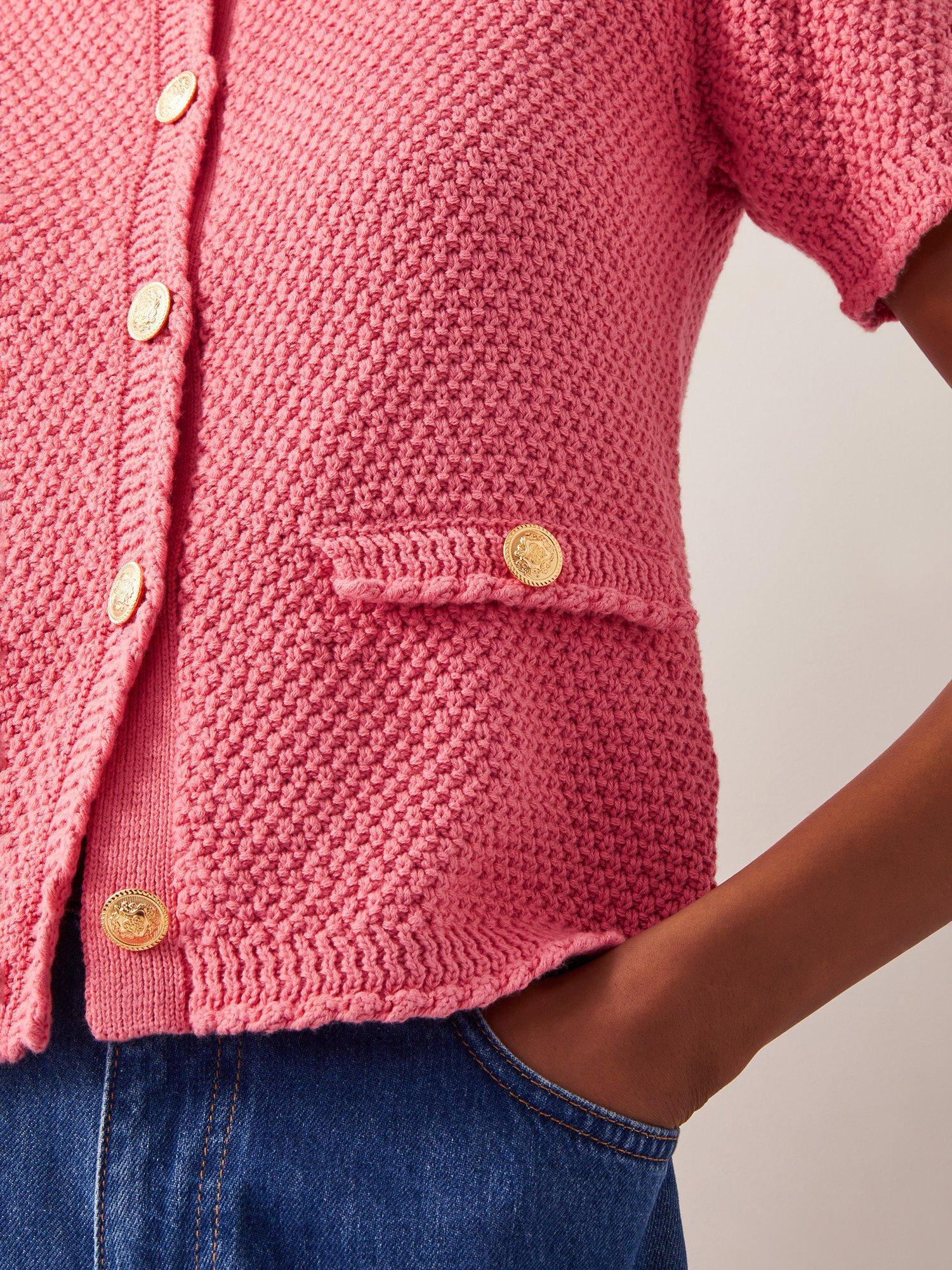 Product image 5 of 5, which shows Monsoon Sami Textured Short Sleeve Cardigan, Pink, M