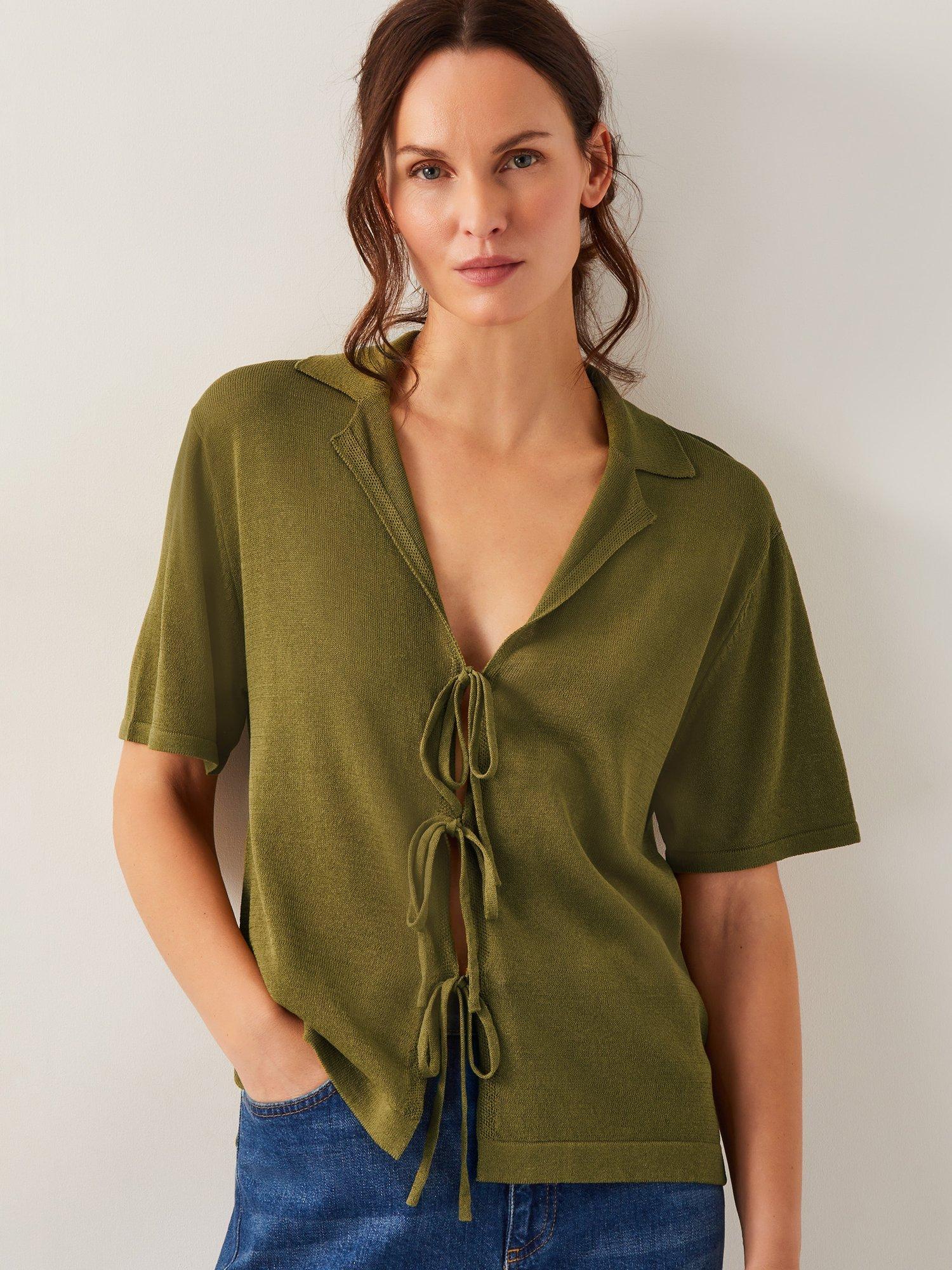 Product image 1 of 5, which shows Monsoon Tia Tie Front Cardigan, Green, S