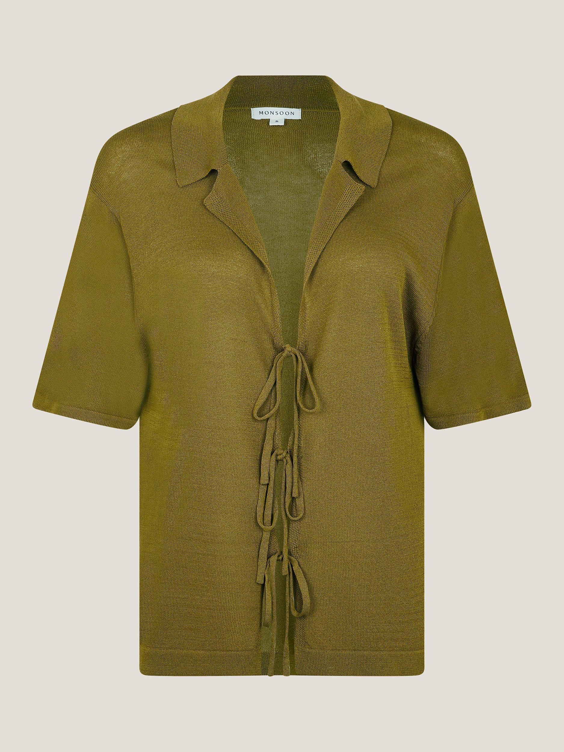 Product image 3 of 5, which shows Monsoon Tia Tie Front Cardigan, Green, S