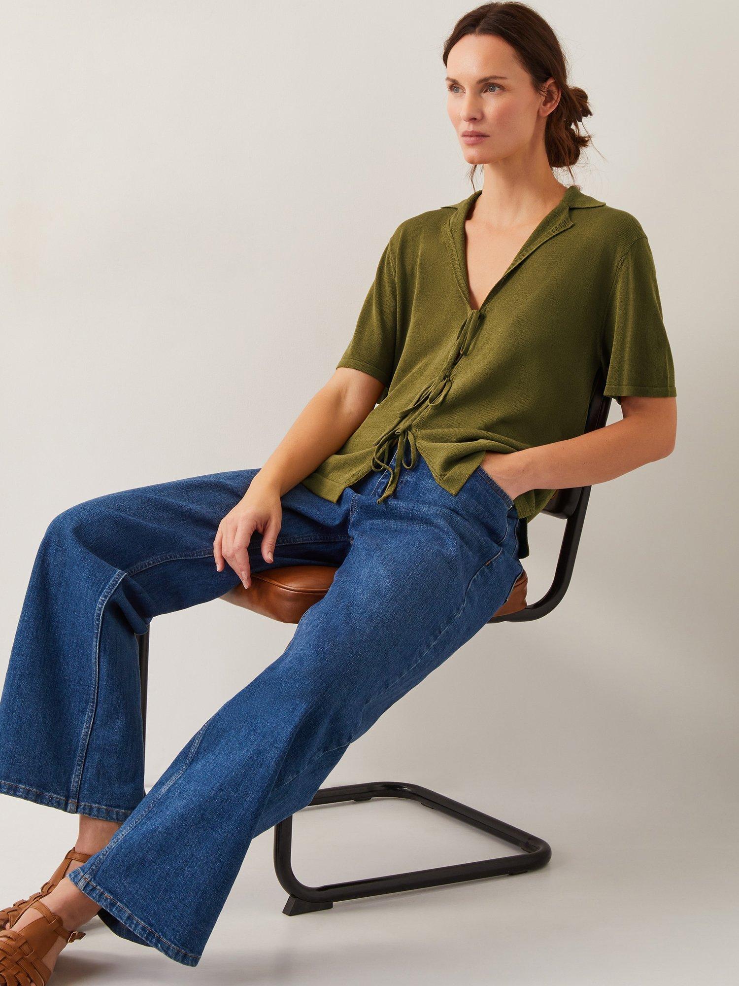 Product image 4 of 5, which shows Monsoon Tia Tie Front Cardigan, Green, S
