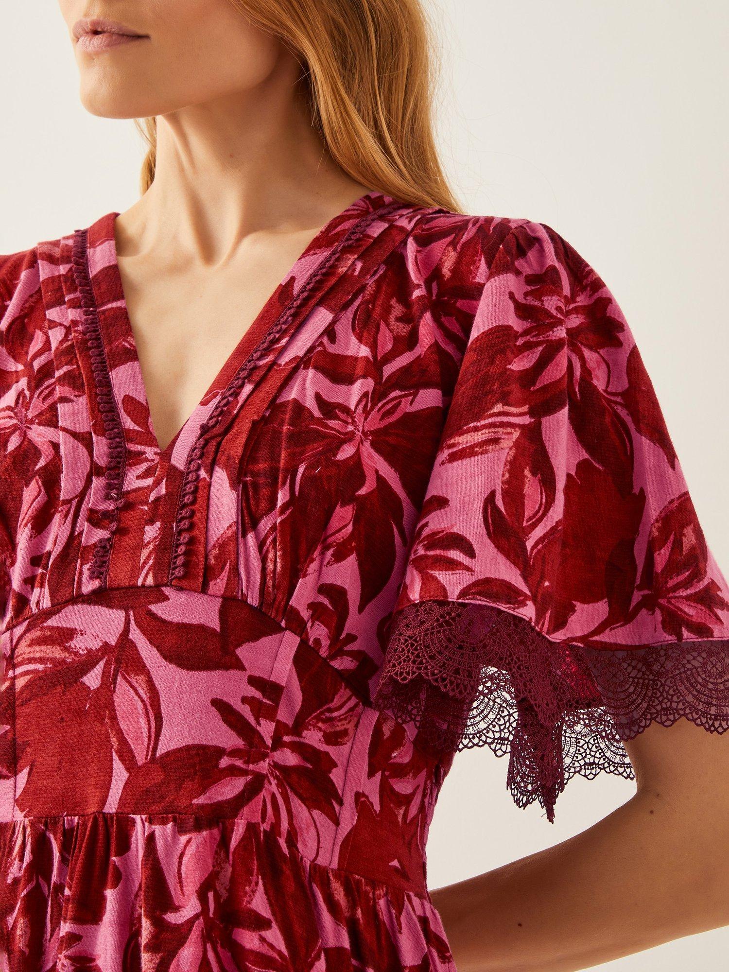 Product image 5 of 5, which shows Monsoon Aimee Floral Midi Dress, Pink/Multi, S
