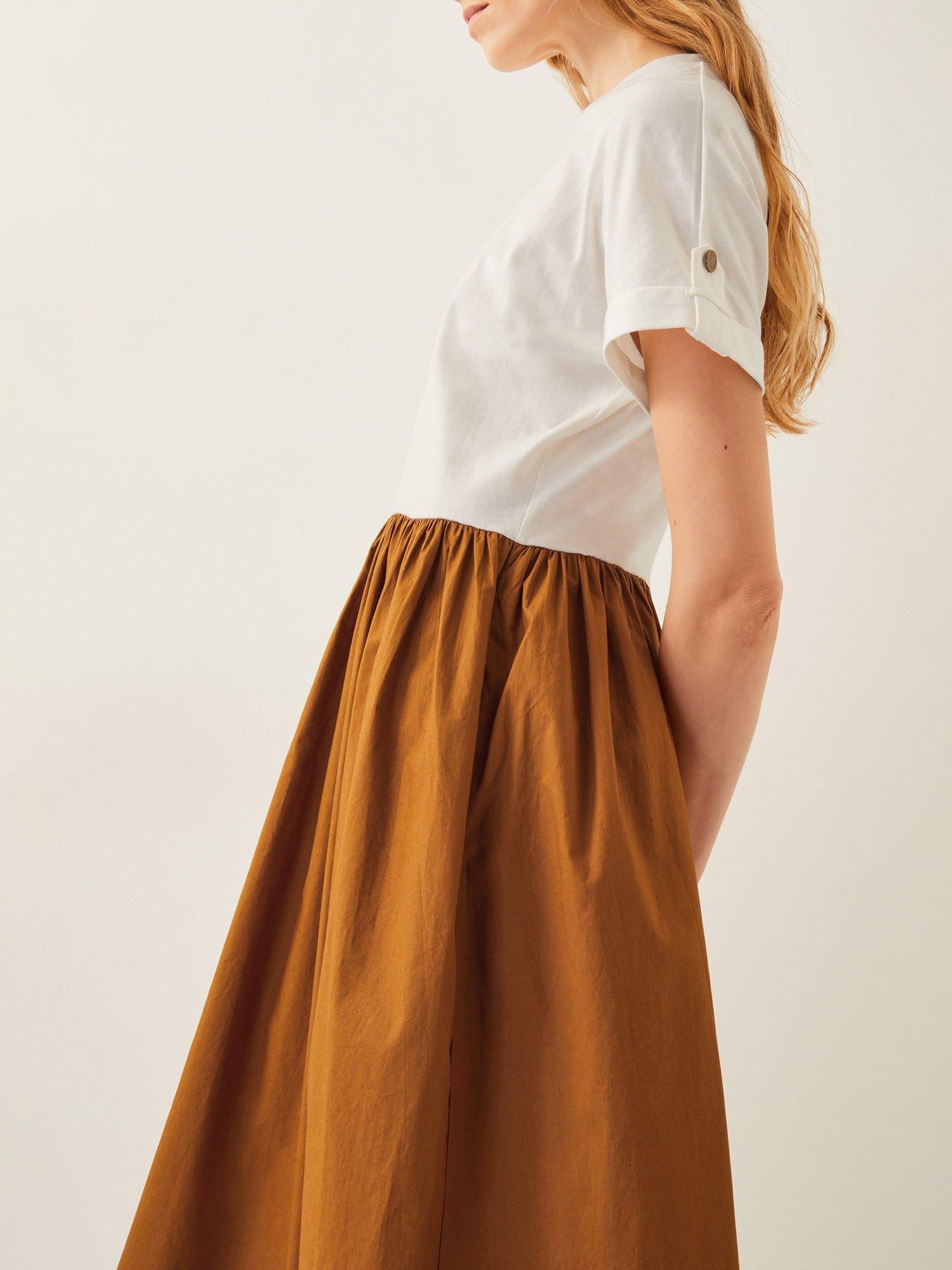 Product image 4 of 5, which shows Monsoon Cali Contrast T-Shirt Midi Dress, Cream/Camel, S