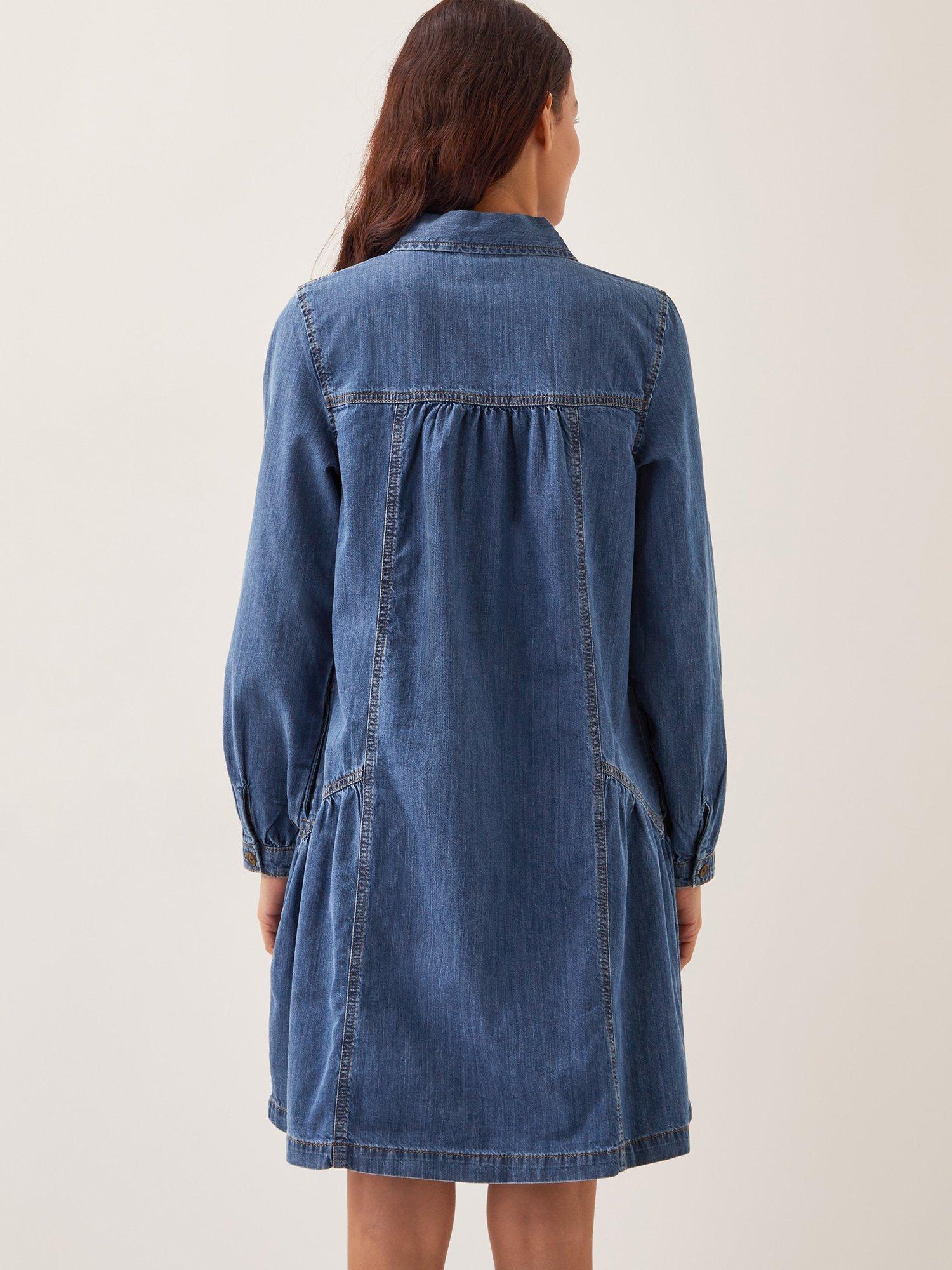 Product image 2 of 5, which shows Monsoon Isla Denim Smock Shirt Dress, Blue, 8
