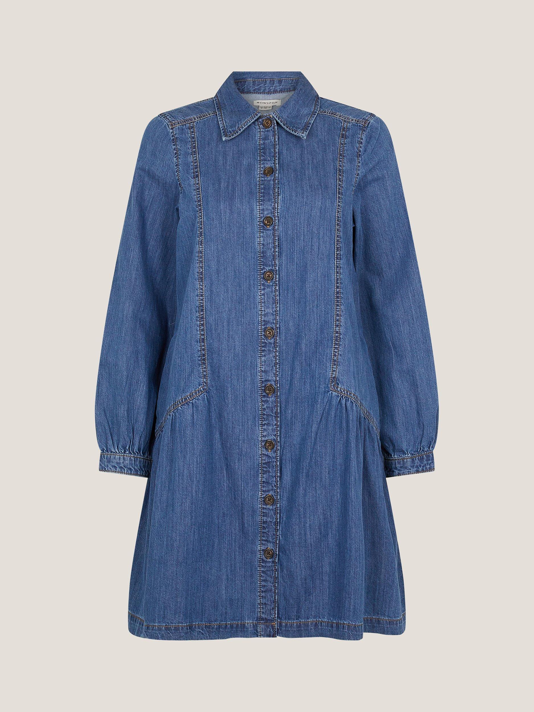 Product image 3 of 5, which shows Monsoon Isla Denim Smock Shirt Dress, Blue, 8