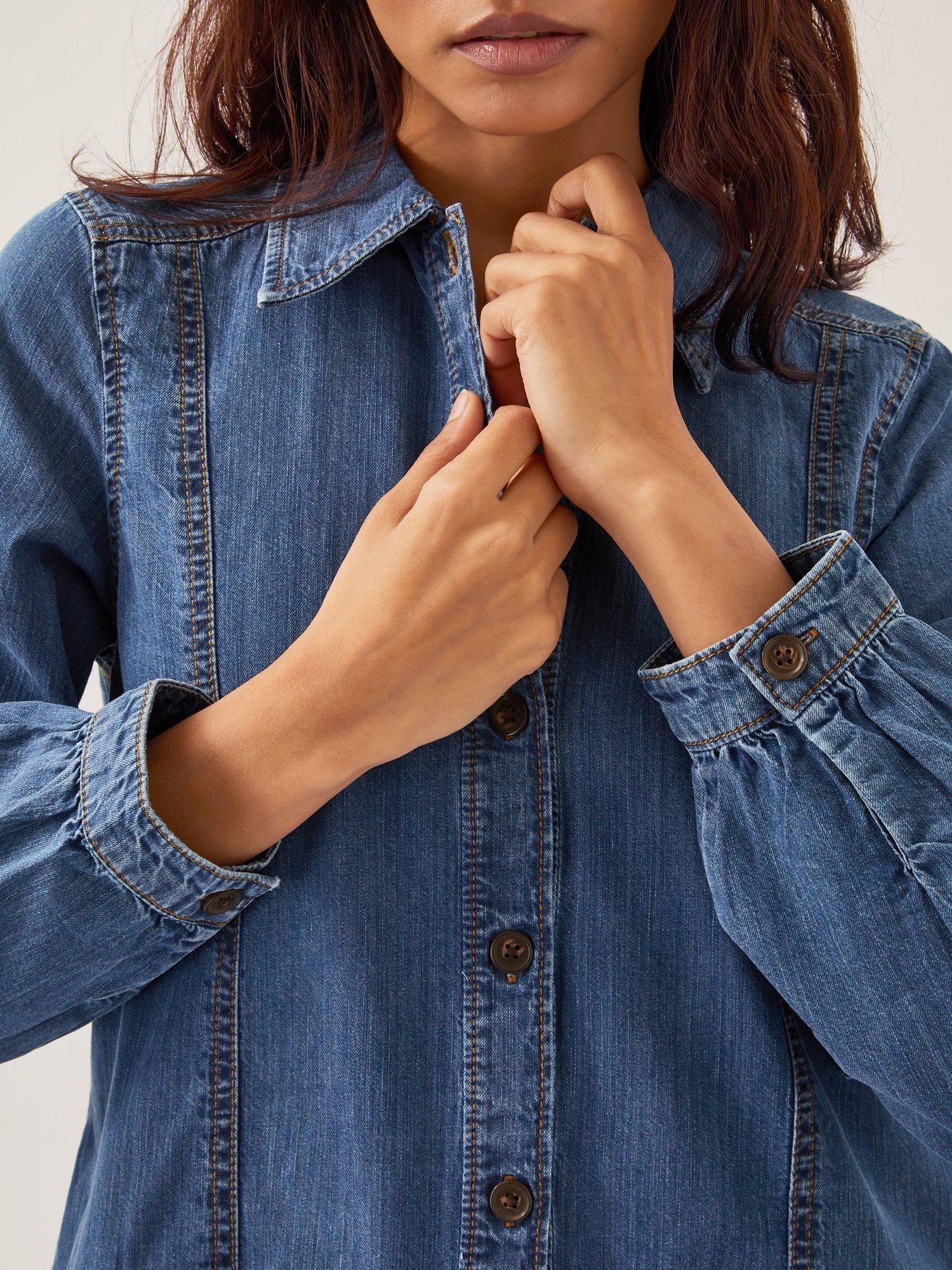 Product image 5 of 5, which shows Monsoon Isla Denim Smock Shirt Dress, Blue, 8