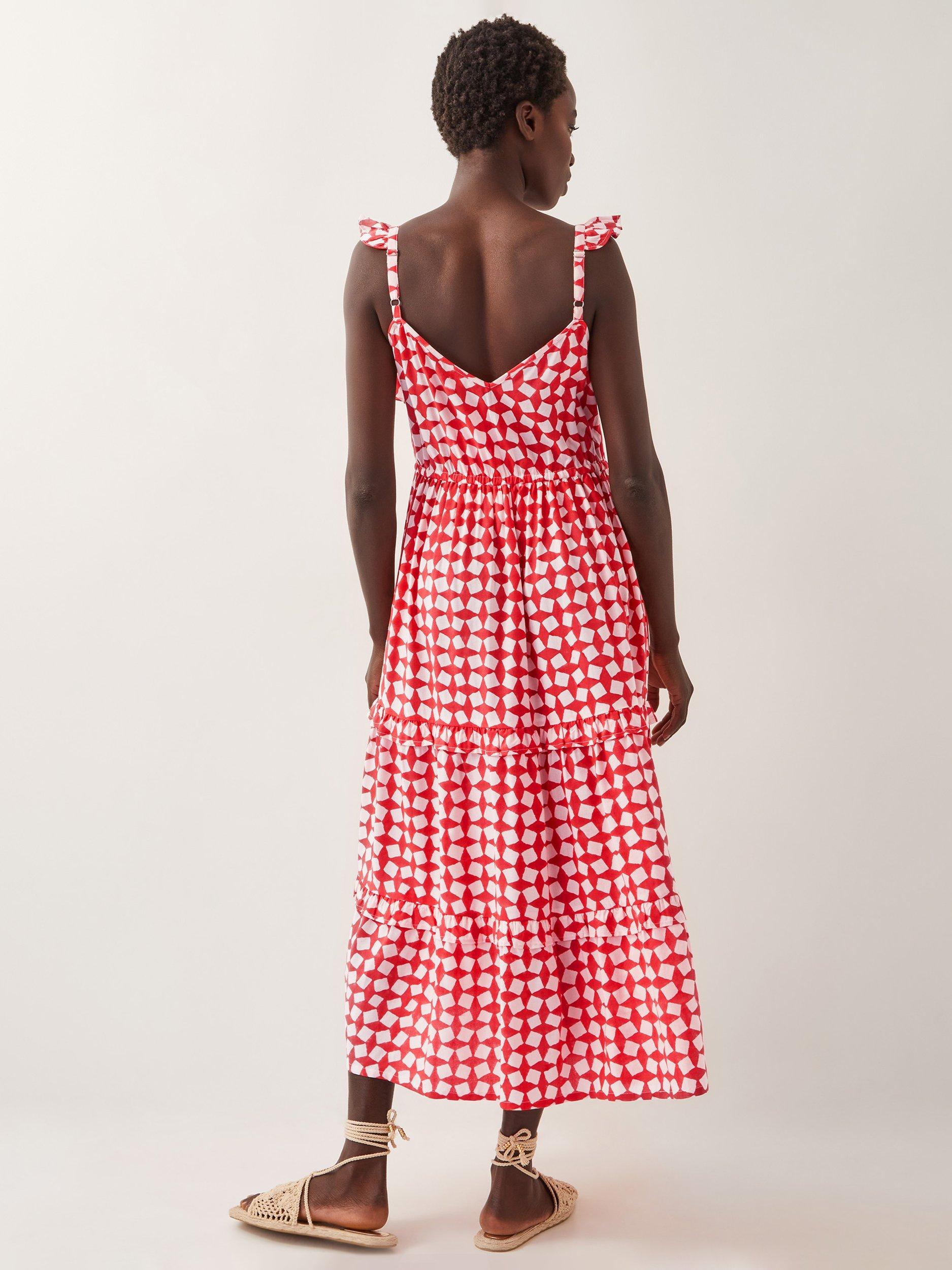 Product image 2 of 5, which shows Monsoon Geena Abstract Midi Dress, Coral/White, L