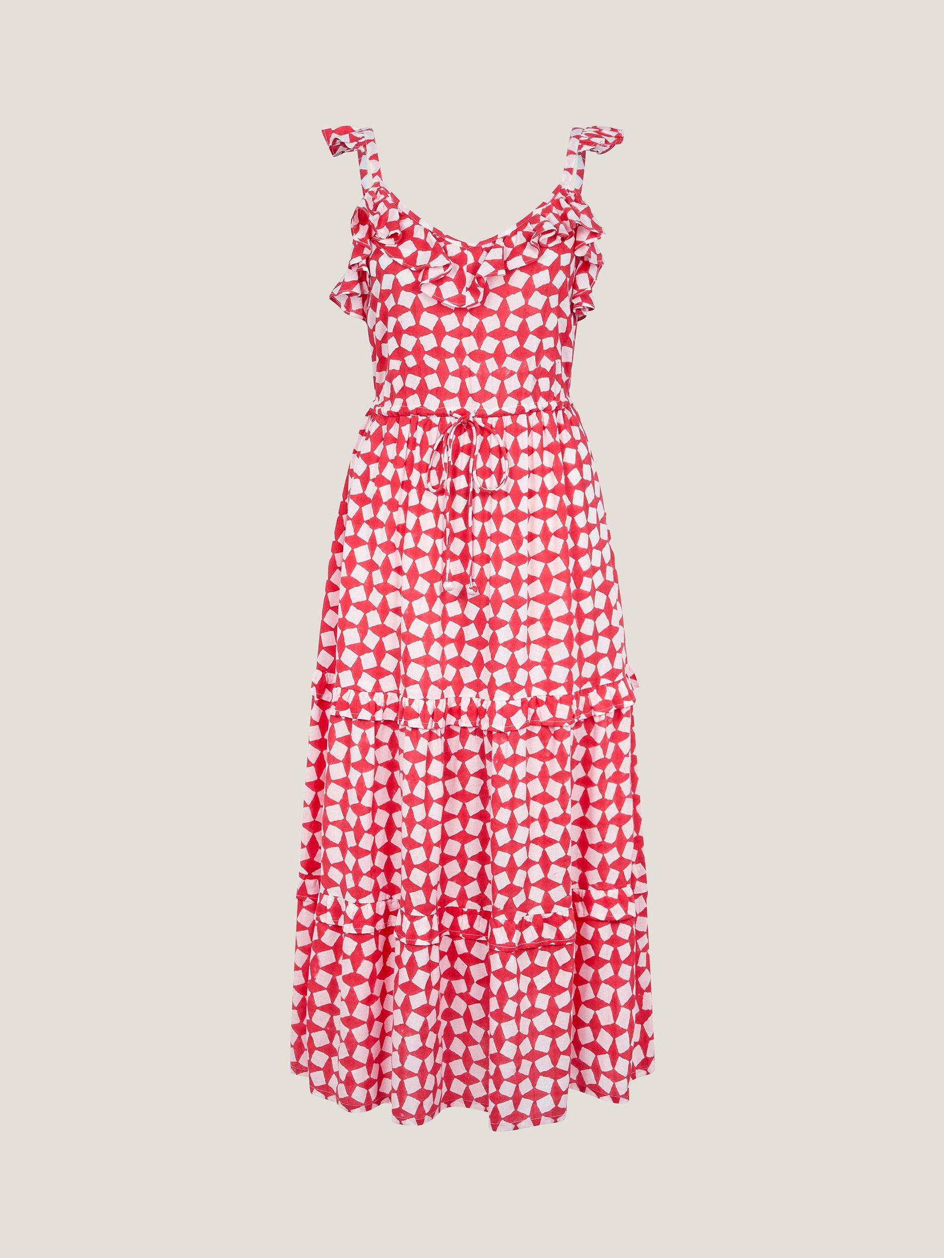 Product image 3 of 5, which shows Monsoon Geena Abstract Midi Dress, Coral/White, L