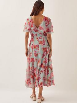 Monsoon Marlene Floral Angel Sleeve Midi Dress, Mint/Multi - view 2, Mint/Multi