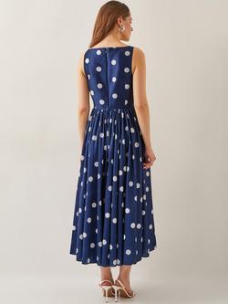 Monsoon Sicily Polka Dot Sleeveless Midi Dress, Navy - view 2, Navy