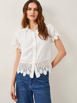 Monsoon Lara Linen Blend Embroidered Shirt containing LENZING™ ECOVERO™ Viscose, White