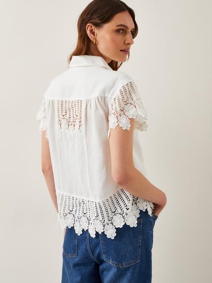 Monsoon Lara Linen Blend Embroidered Shirt containing LENZING™ ECOVERO™ Viscose - view 2, White