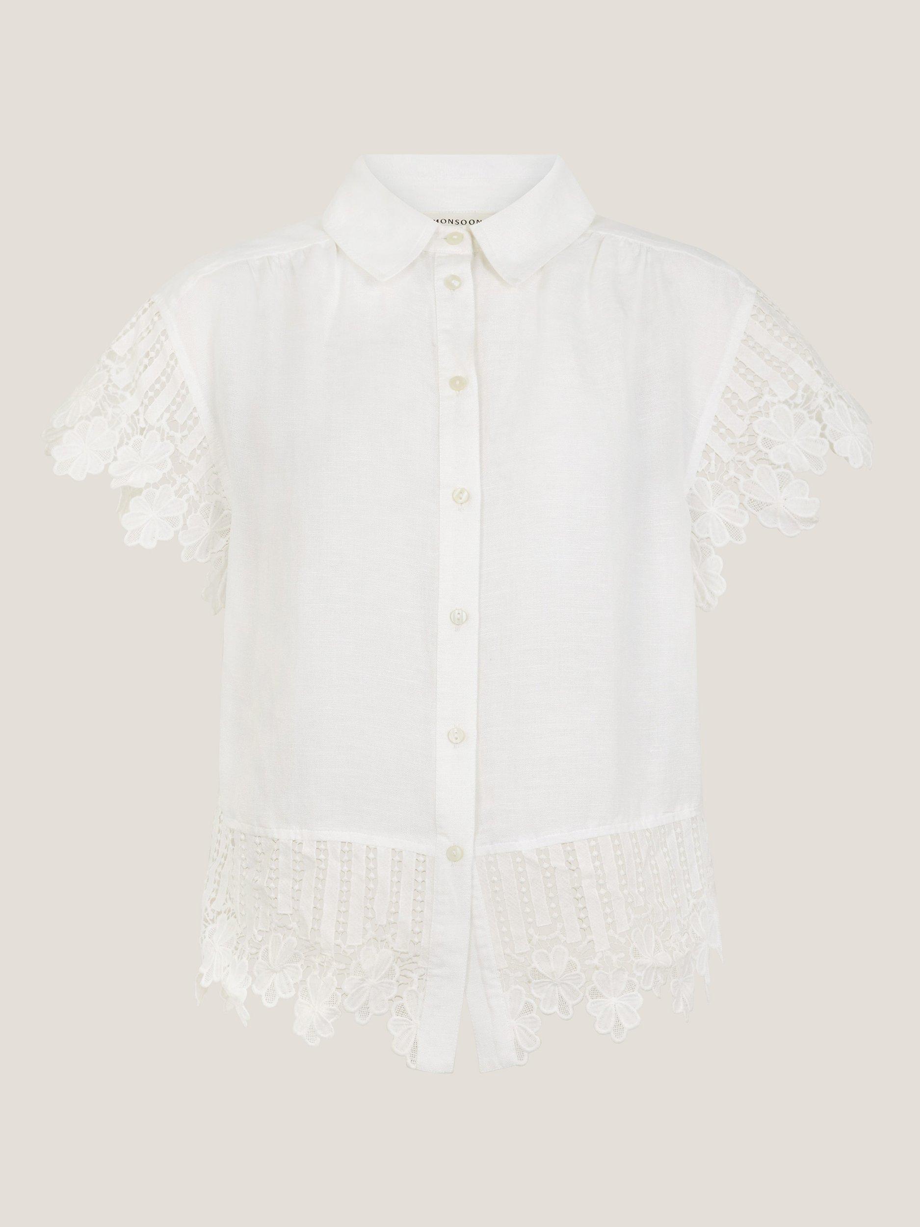 Product image 4 of 5, which shows Monsoon Lara Linen Blend Embroidered Shirt, White, 8|10
