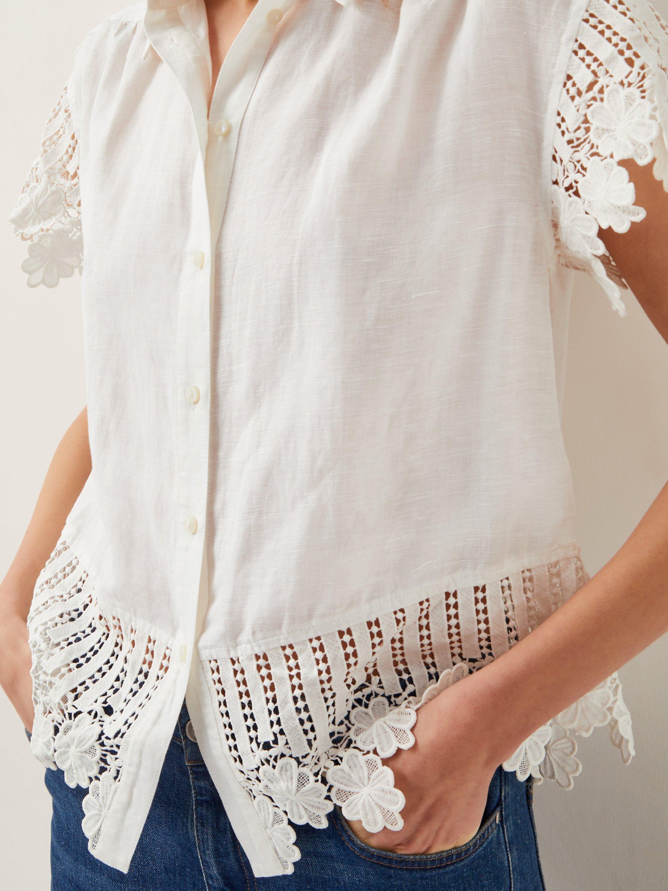 Product image 5 of 5, which shows Monsoon Lara Linen Blend Embroidered Shirt, White, 8|10
