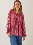 Monsoon Natalia Ruffle Blouse, Pink