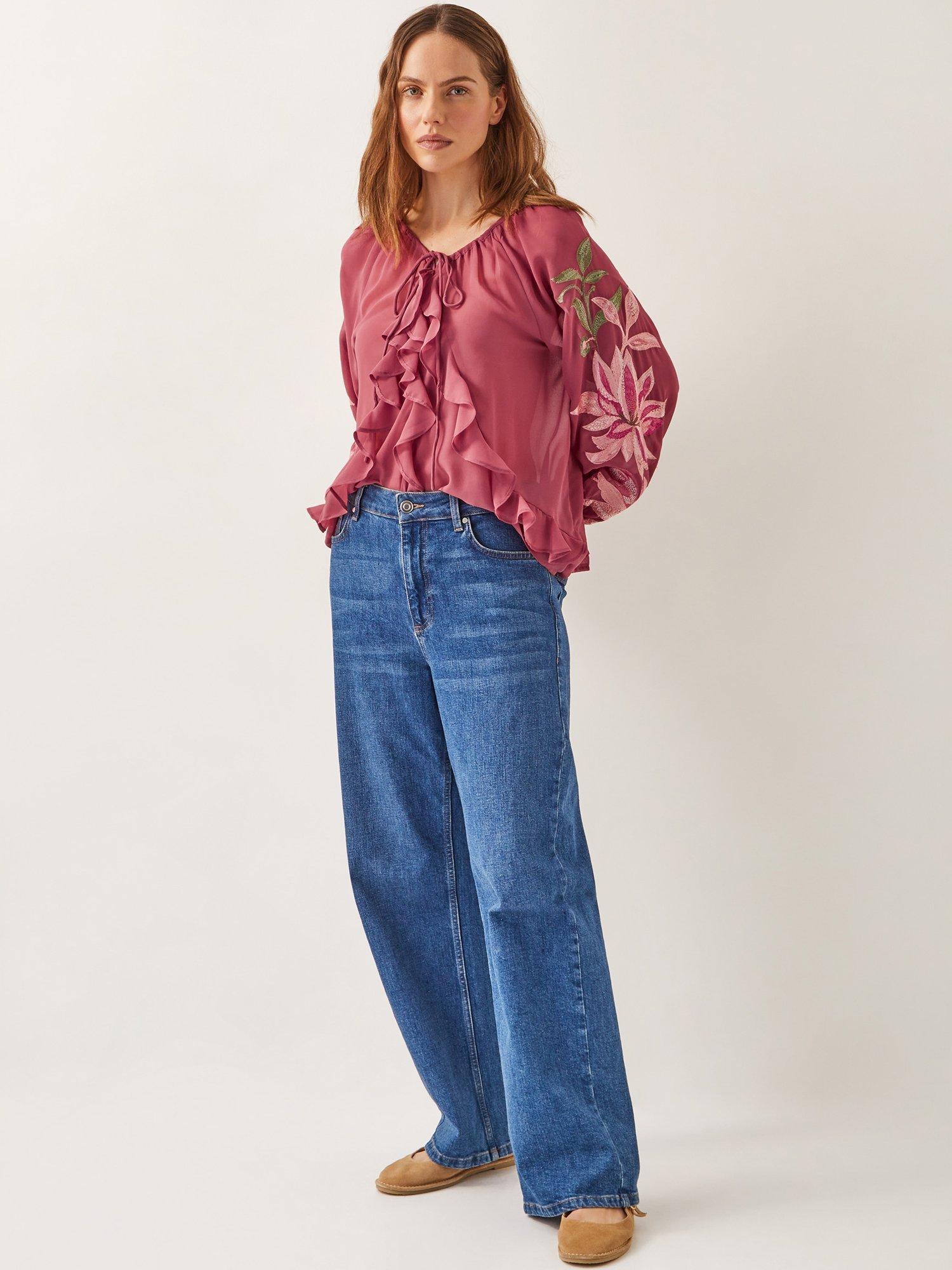 Product image 3 of 5, which shows Monsoon Natalia Ruffle Blouse, Pink, S