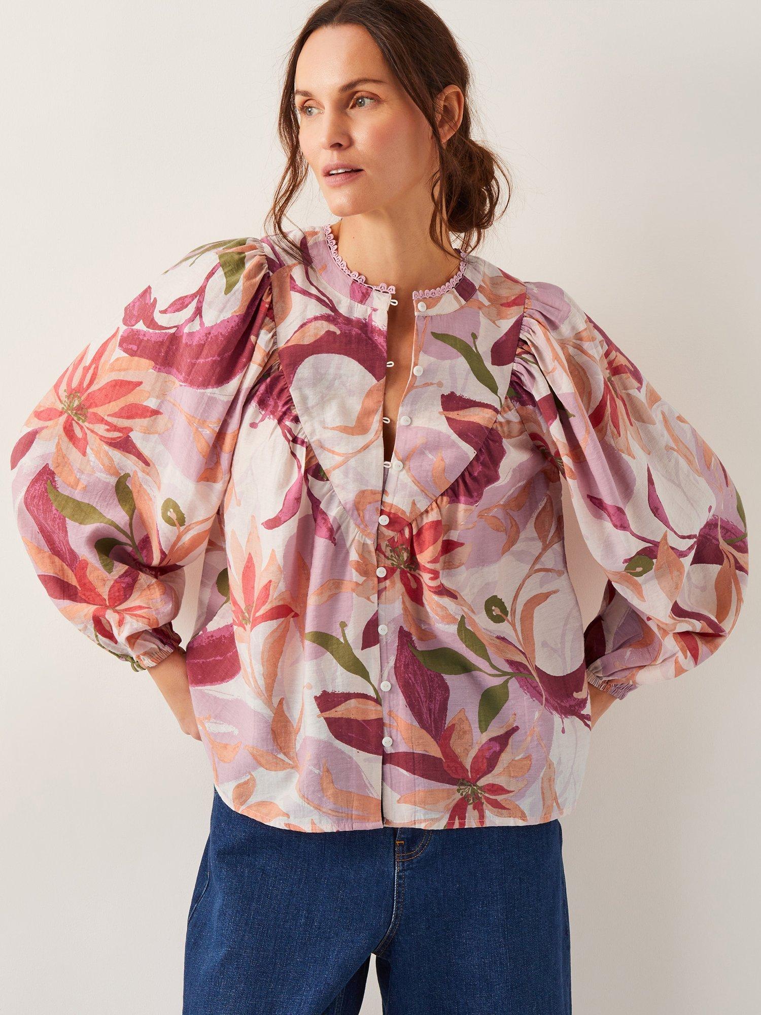 Product image 1 of 5, which shows Monsoon Piper Floral Blouse, Orange/Multi, S