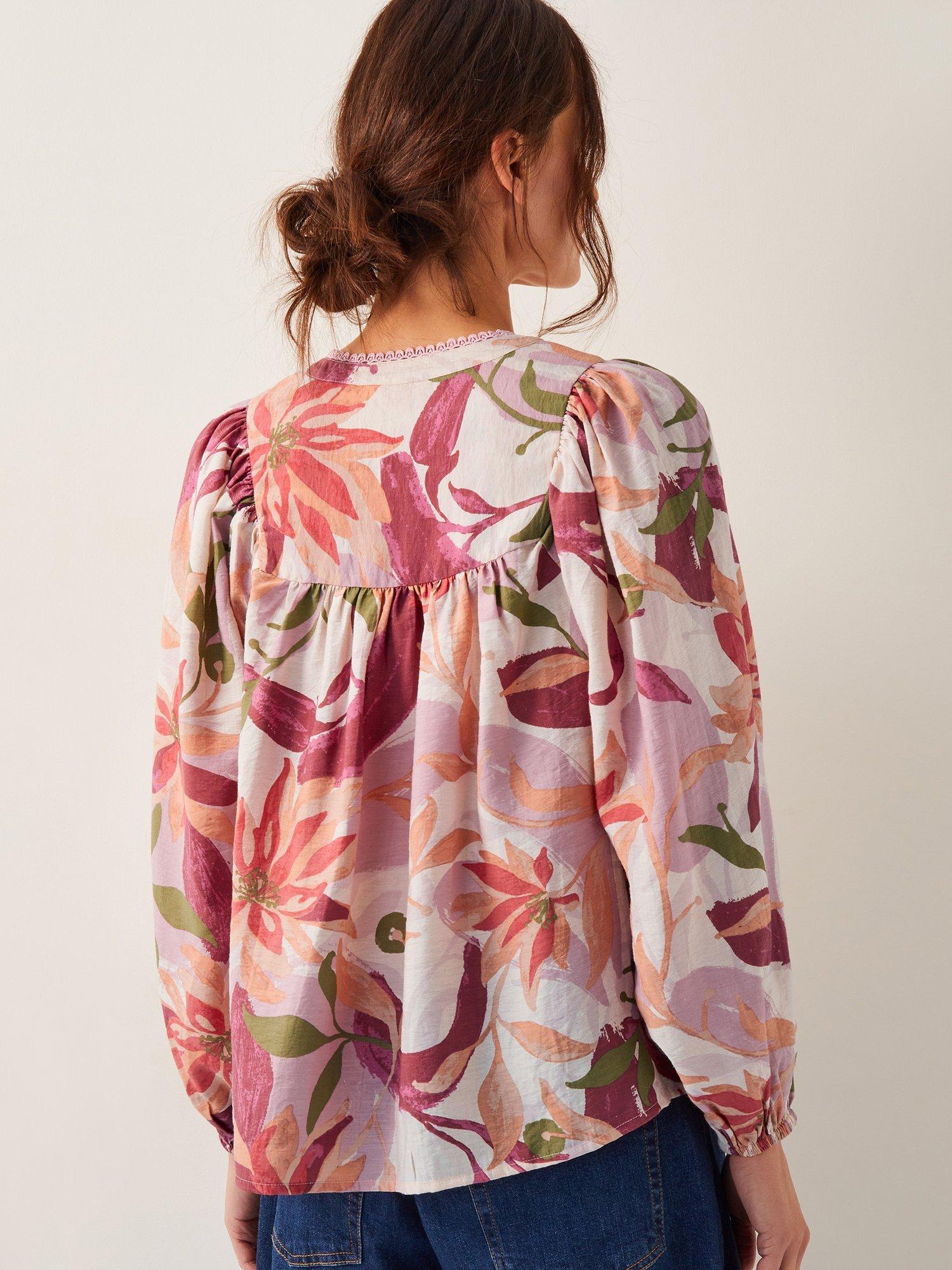 Product image 2 of 5, which shows Monsoon Piper Floral Blouse, Orange/Multi, S
