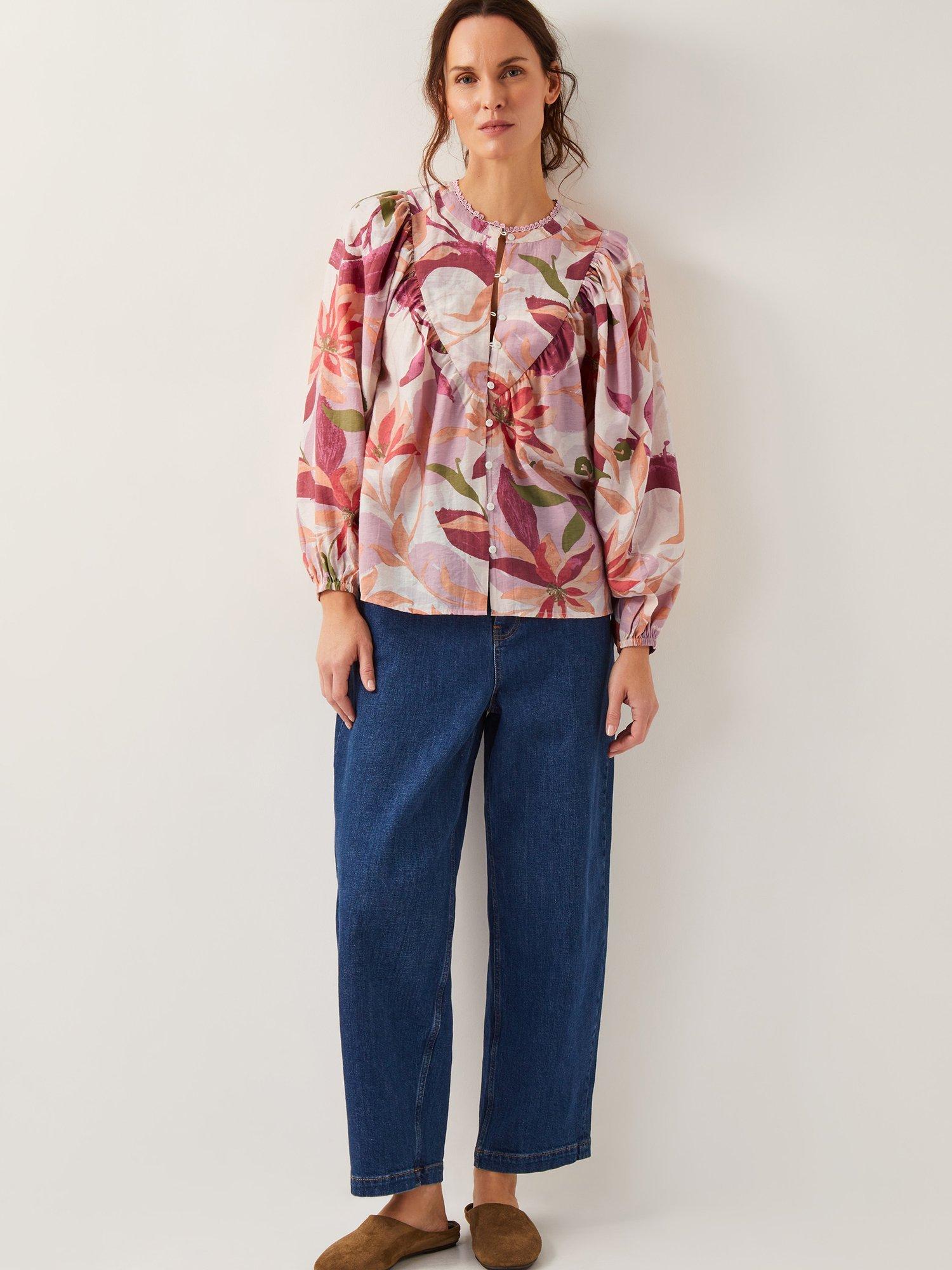 Product image 3 of 5, which shows Monsoon Piper Floral Blouse, Orange/Multi, S