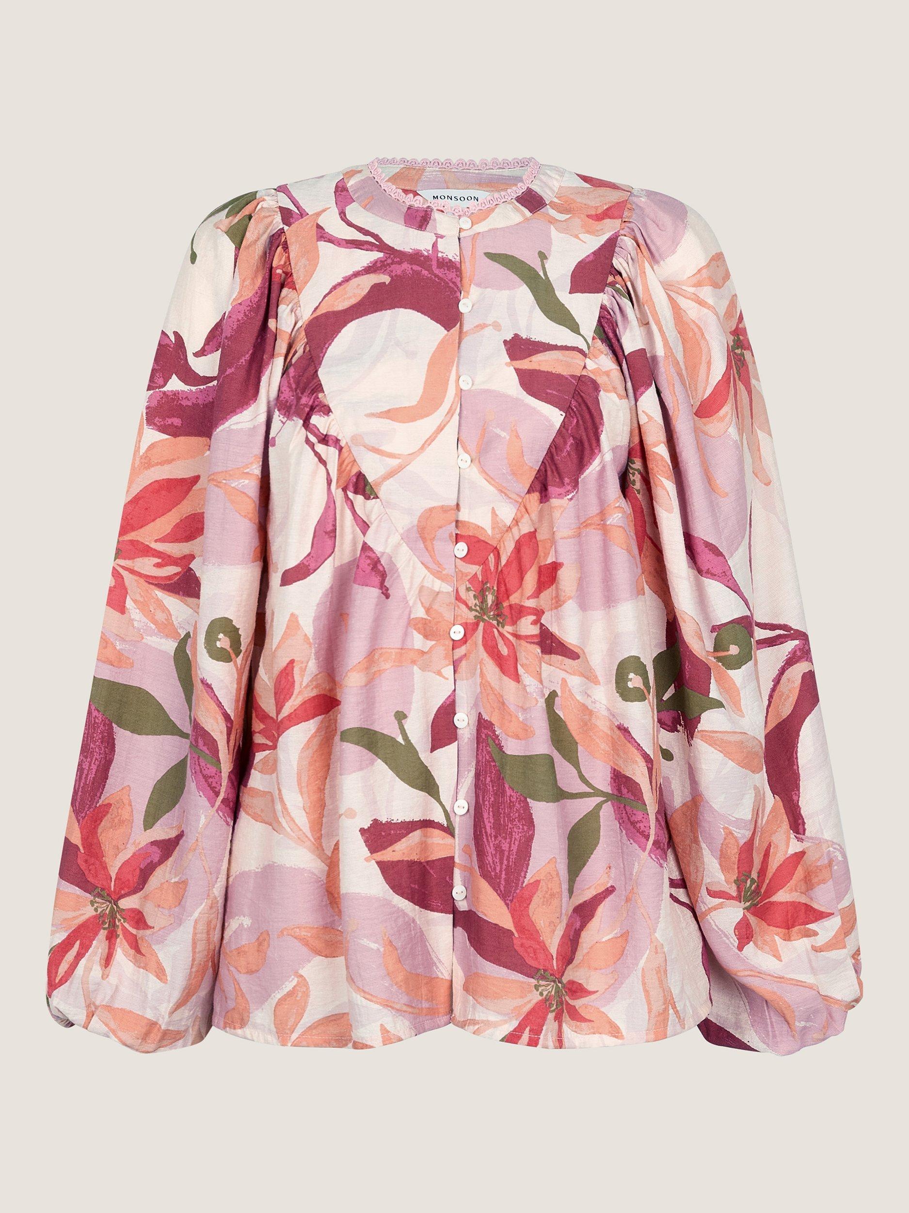 Product image 4 of 5, which shows Monsoon Piper Floral Blouse, Orange/Multi, S