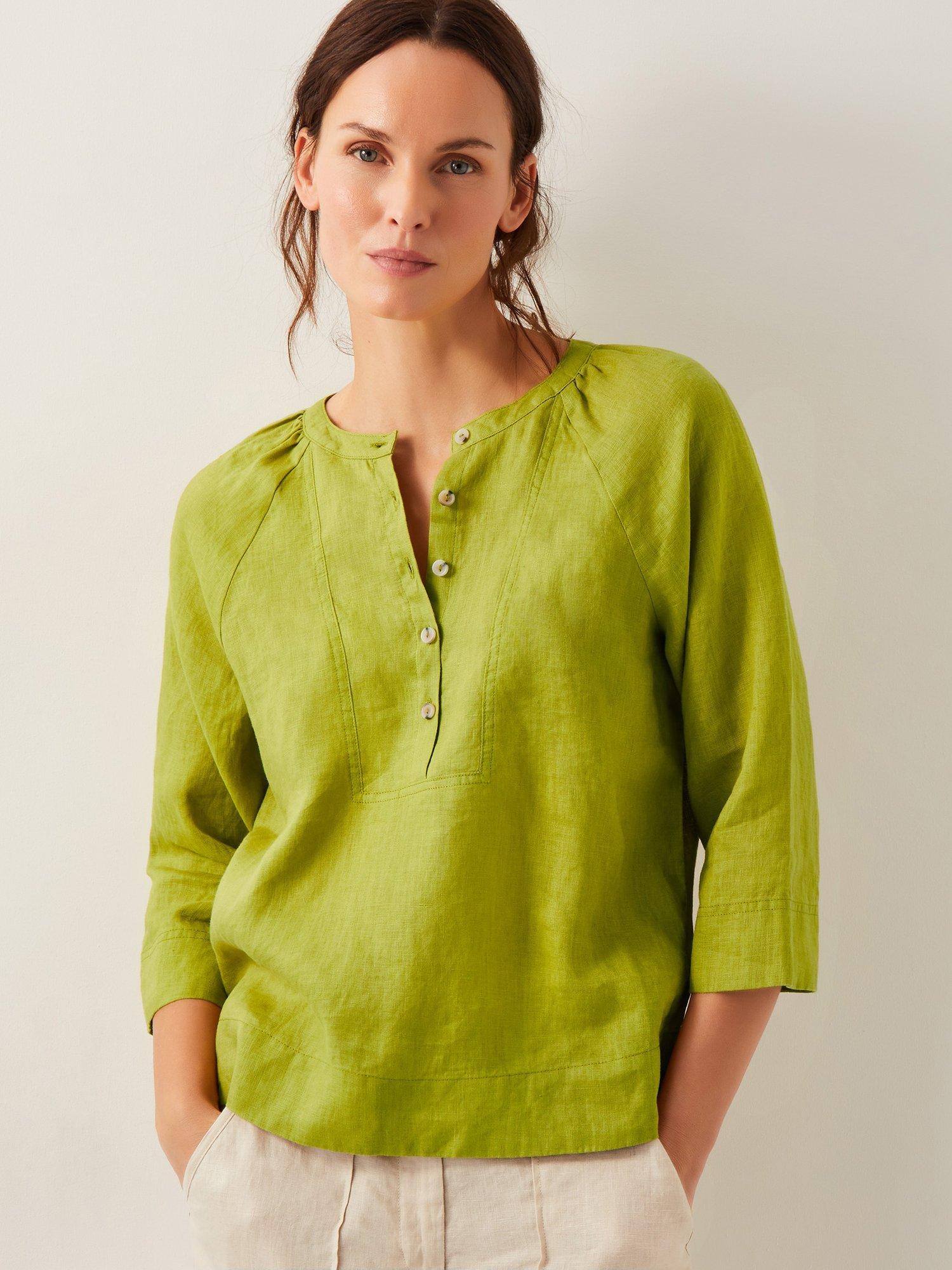 Product image 1 of 5, which shows Monsoon Rosa Linen Blouse, Chartreuse, S