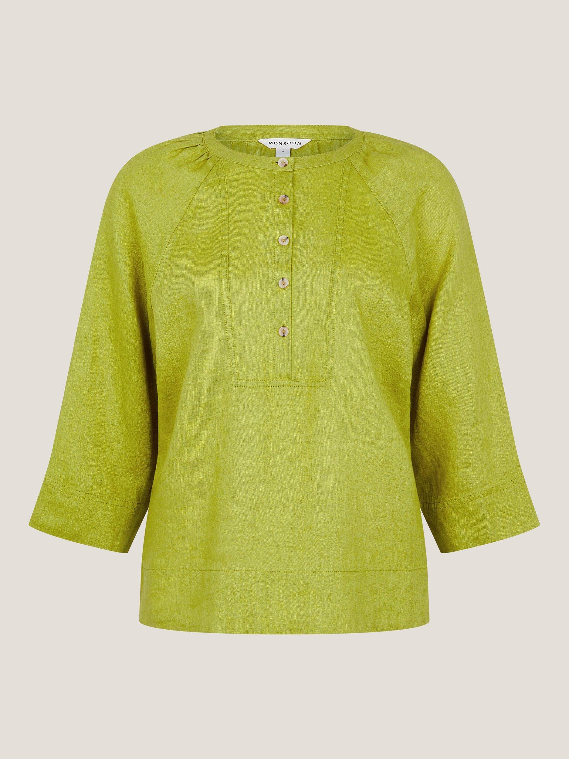 Product image 4 of 5, which shows Monsoon Rosa Linen Blouse, Chartreuse, S