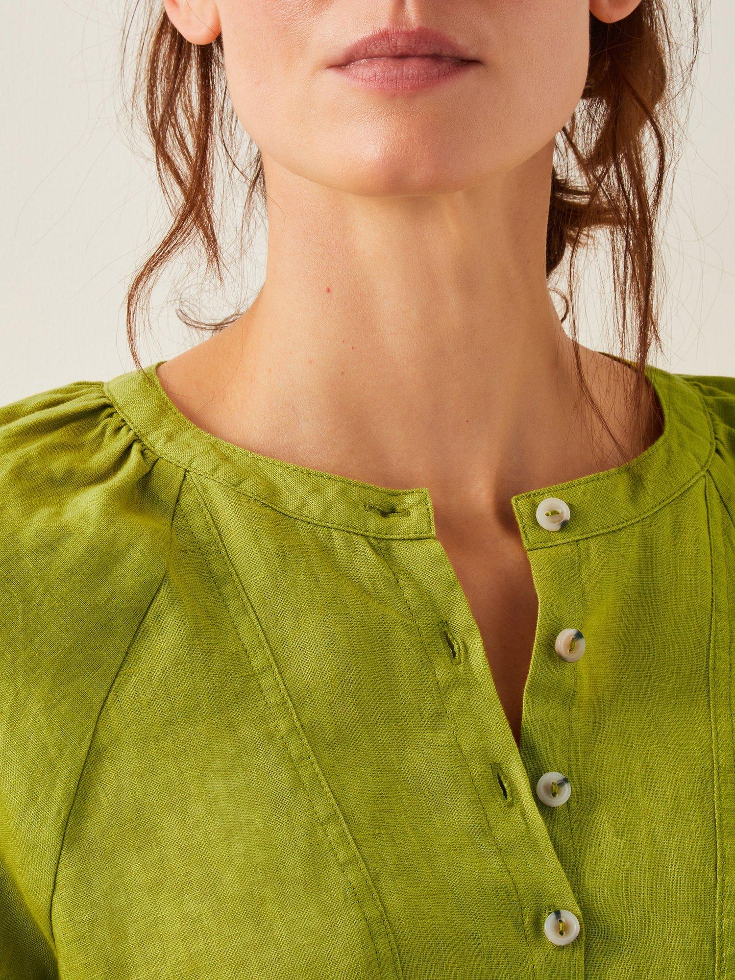 Product image 5 of 5, which shows Monsoon Rosa Linen Blouse, Chartreuse, S