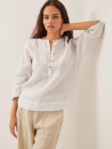 Monsoon Rosa Linen Blouse, White