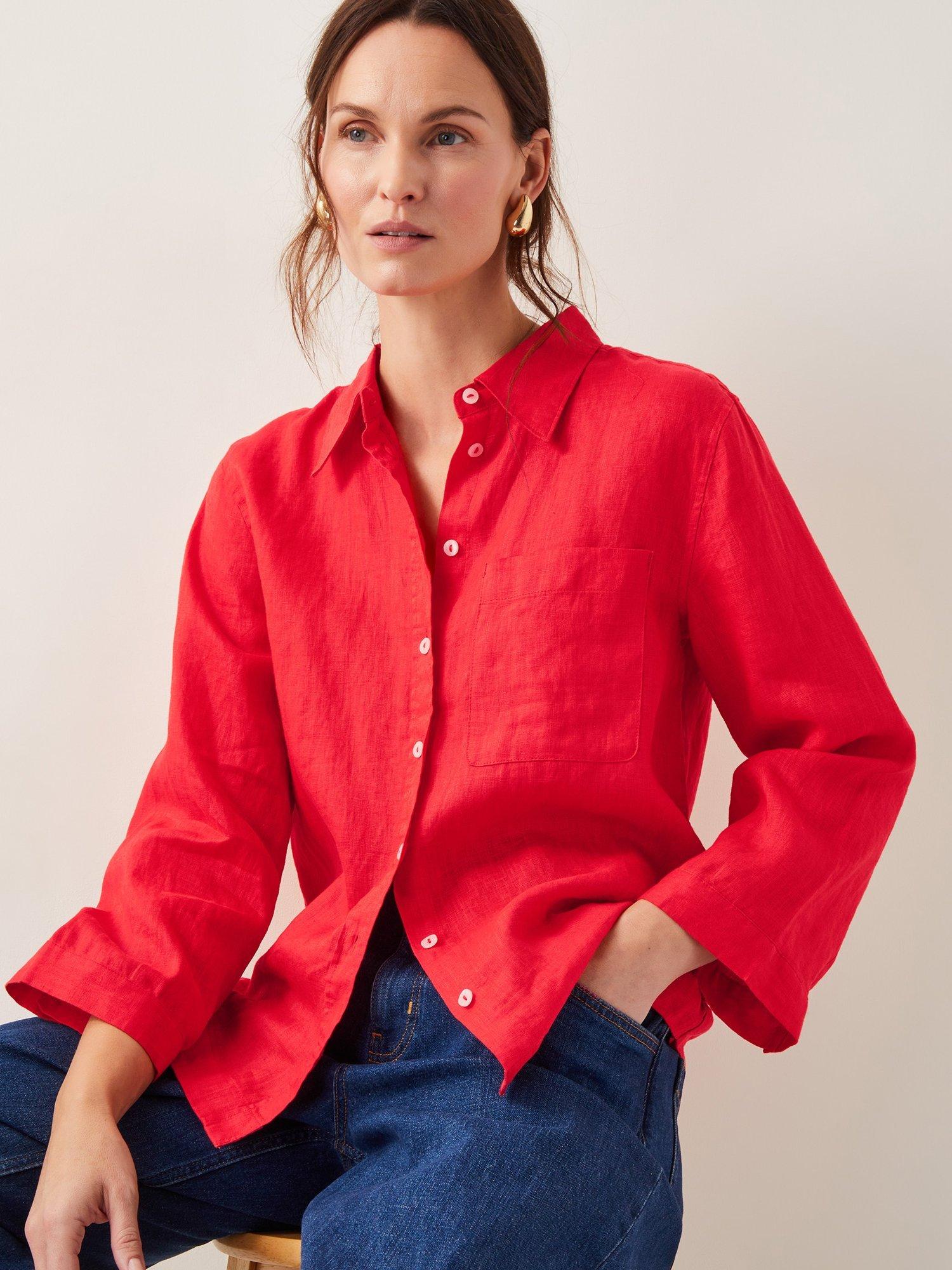 Monsoon Thea Linen Shirt, Coral
