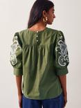 Monsoon Noemi Embroidered Top, Khaki