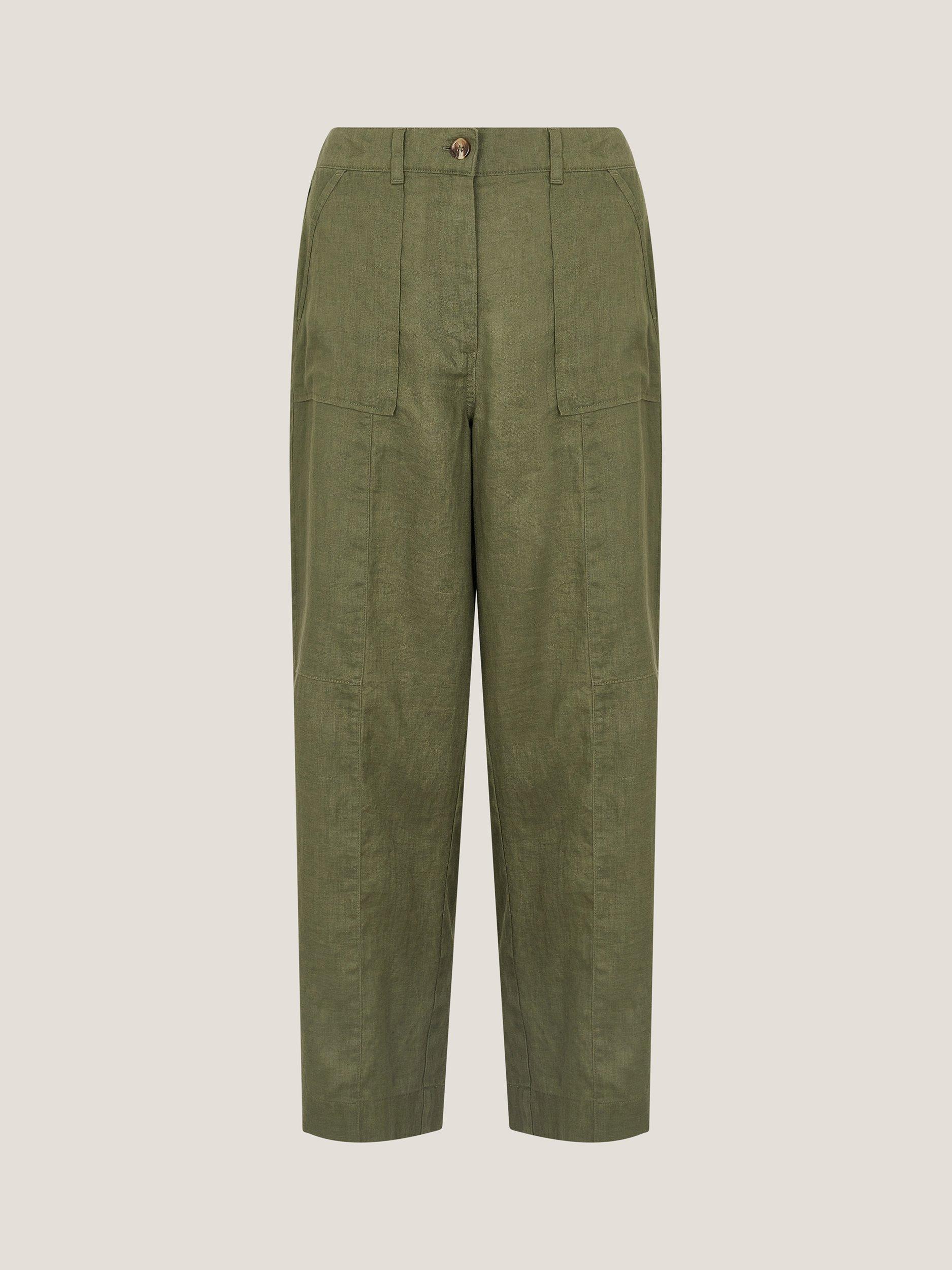 Product image 4 of 5, which shows Monsoon Jolie Linen Straight Leg Trousers, Khaki, S