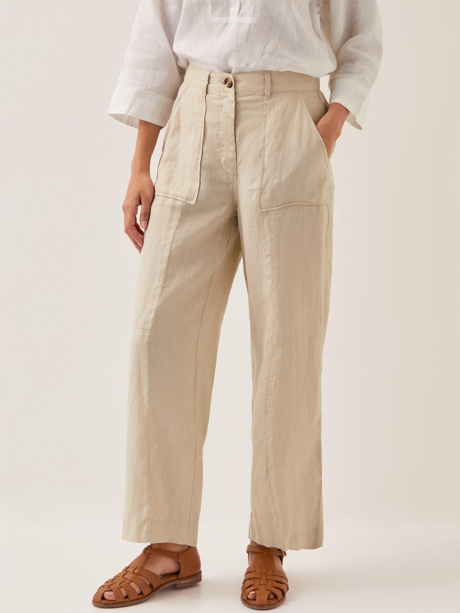 Product image 1 of 4, which shows Monsoon Jolie Linen Trousers, Natural, S