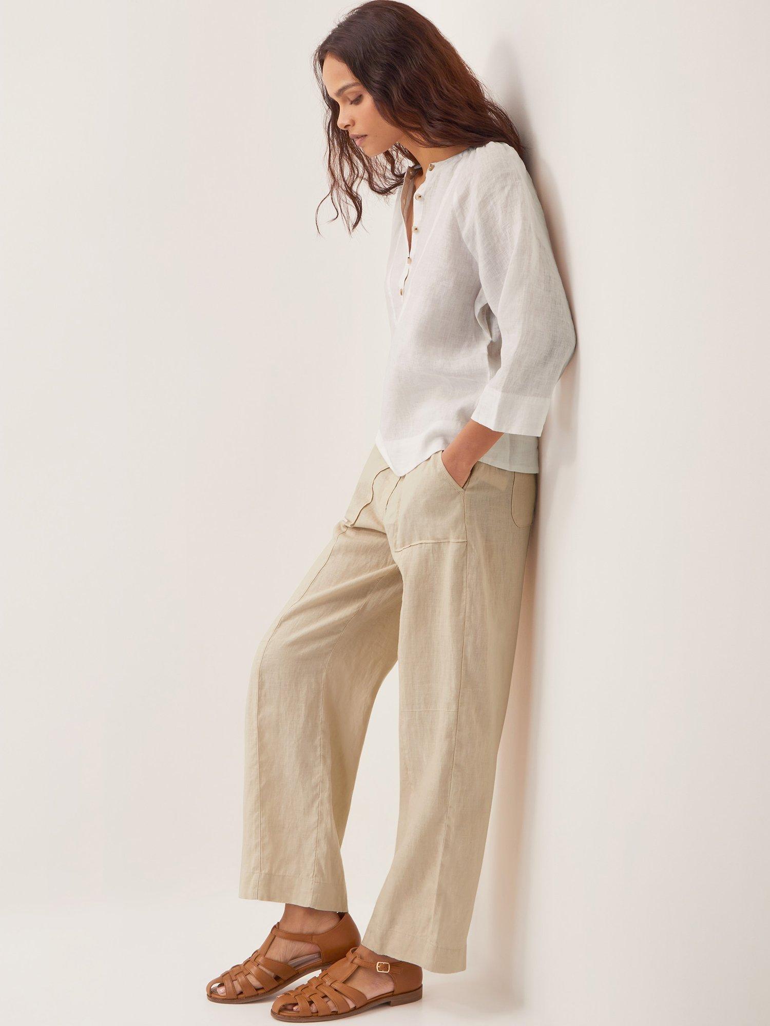 Product image 3 of 4, which shows Monsoon Jolie Linen Trousers, Natural, S