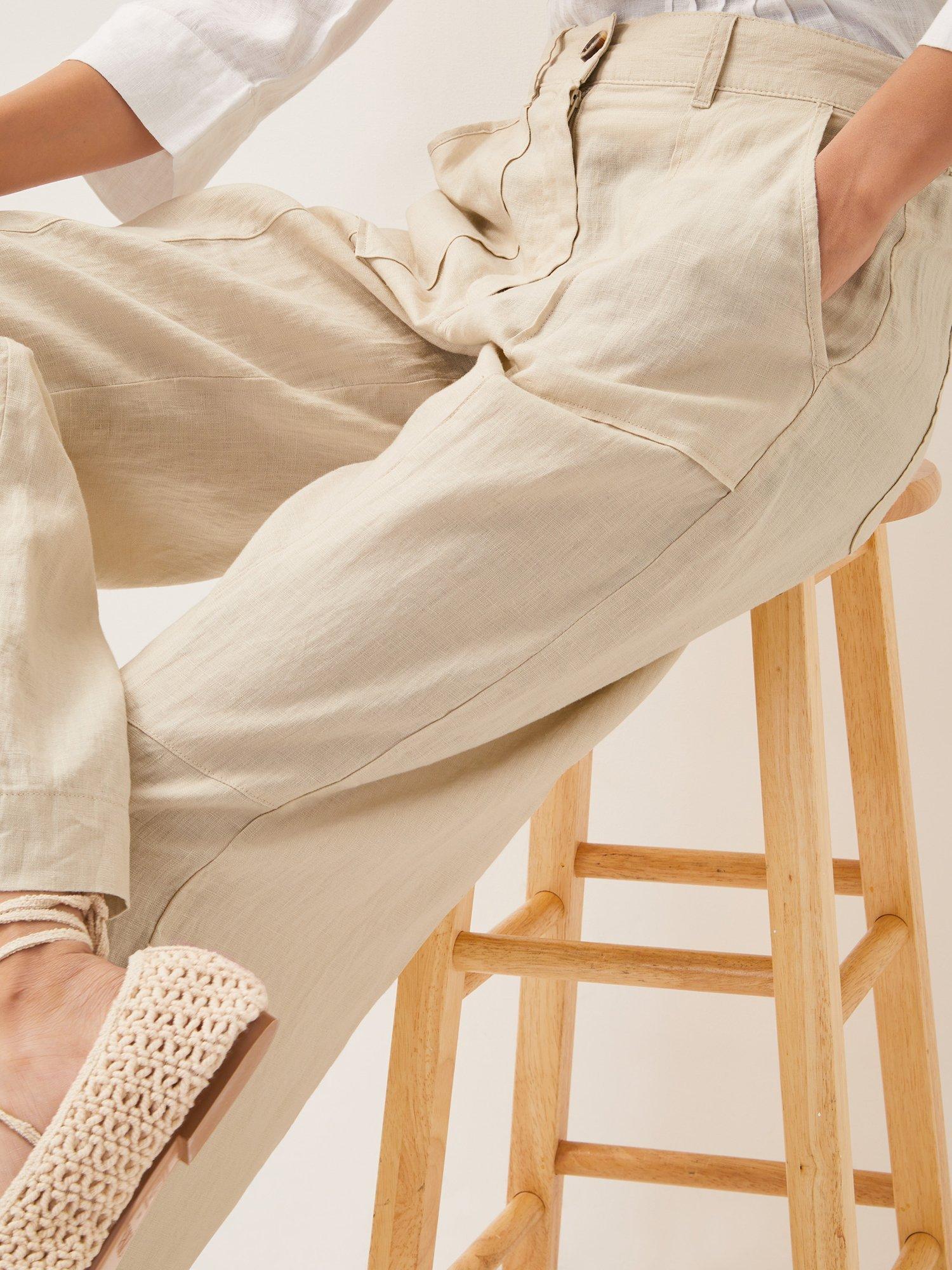 Product image 4 of 4, which shows Monsoon Jolie Linen Trousers, Natural, S