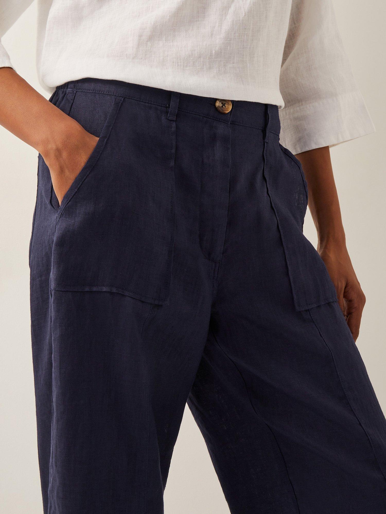 Product image 5 of 5, which shows Monsoon Jolie Linen Straight Leg Trousers, Navy, S