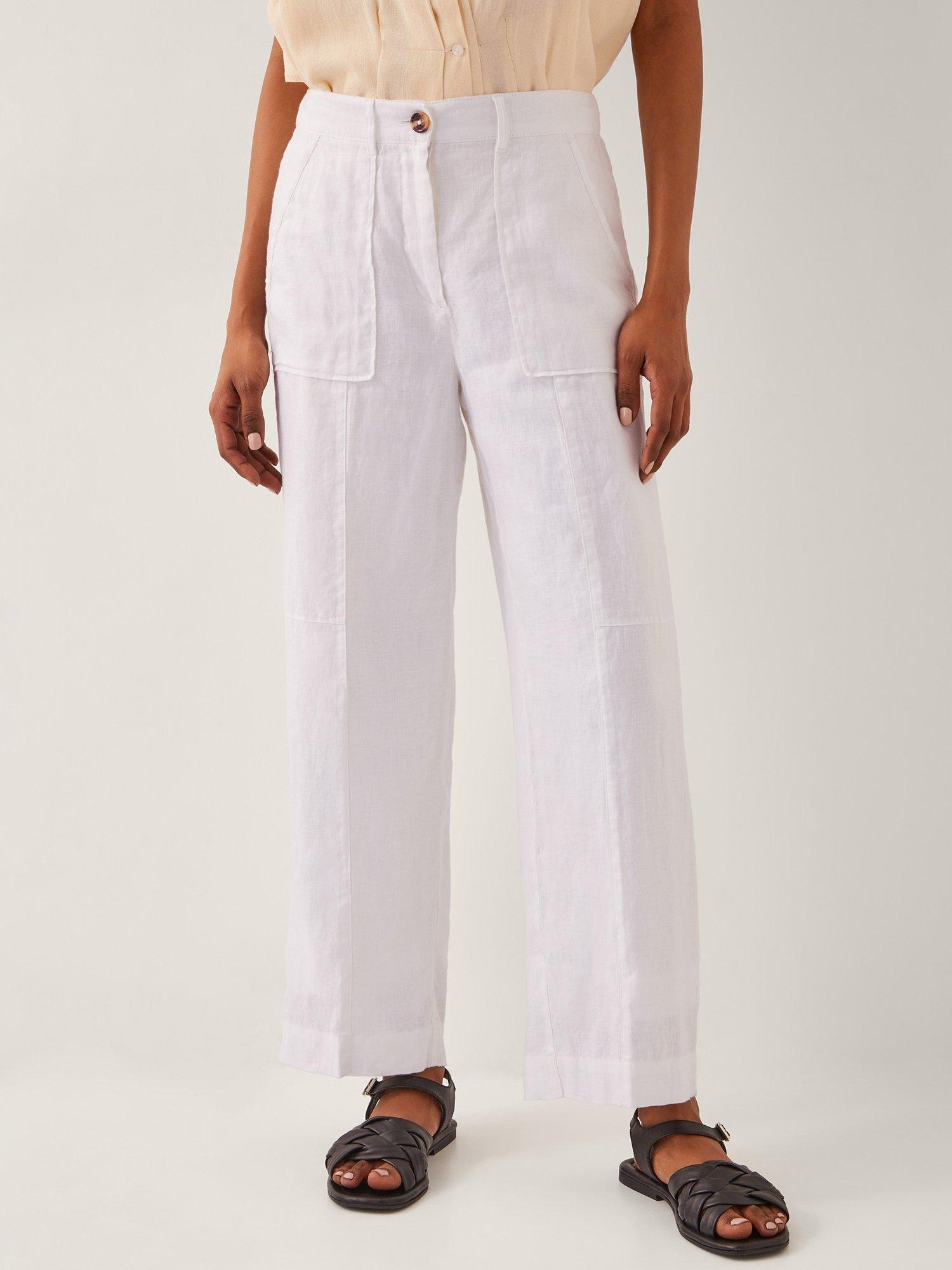 Product image 1 of 4, which shows Monsoon Jolie Linen Trousers, White, S