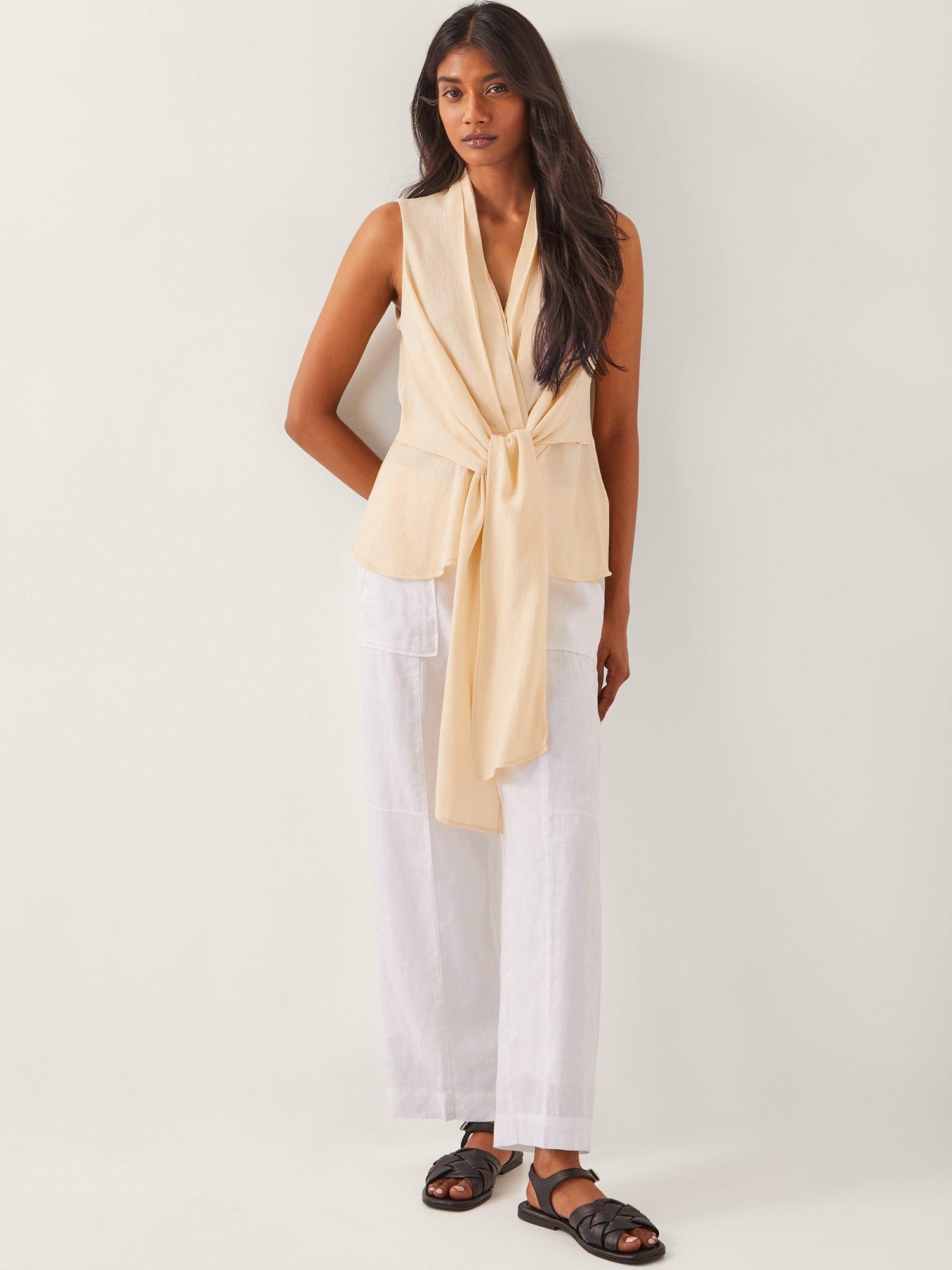 Product image 3 of 4, which shows Monsoon Jolie Linen Trousers, White, S