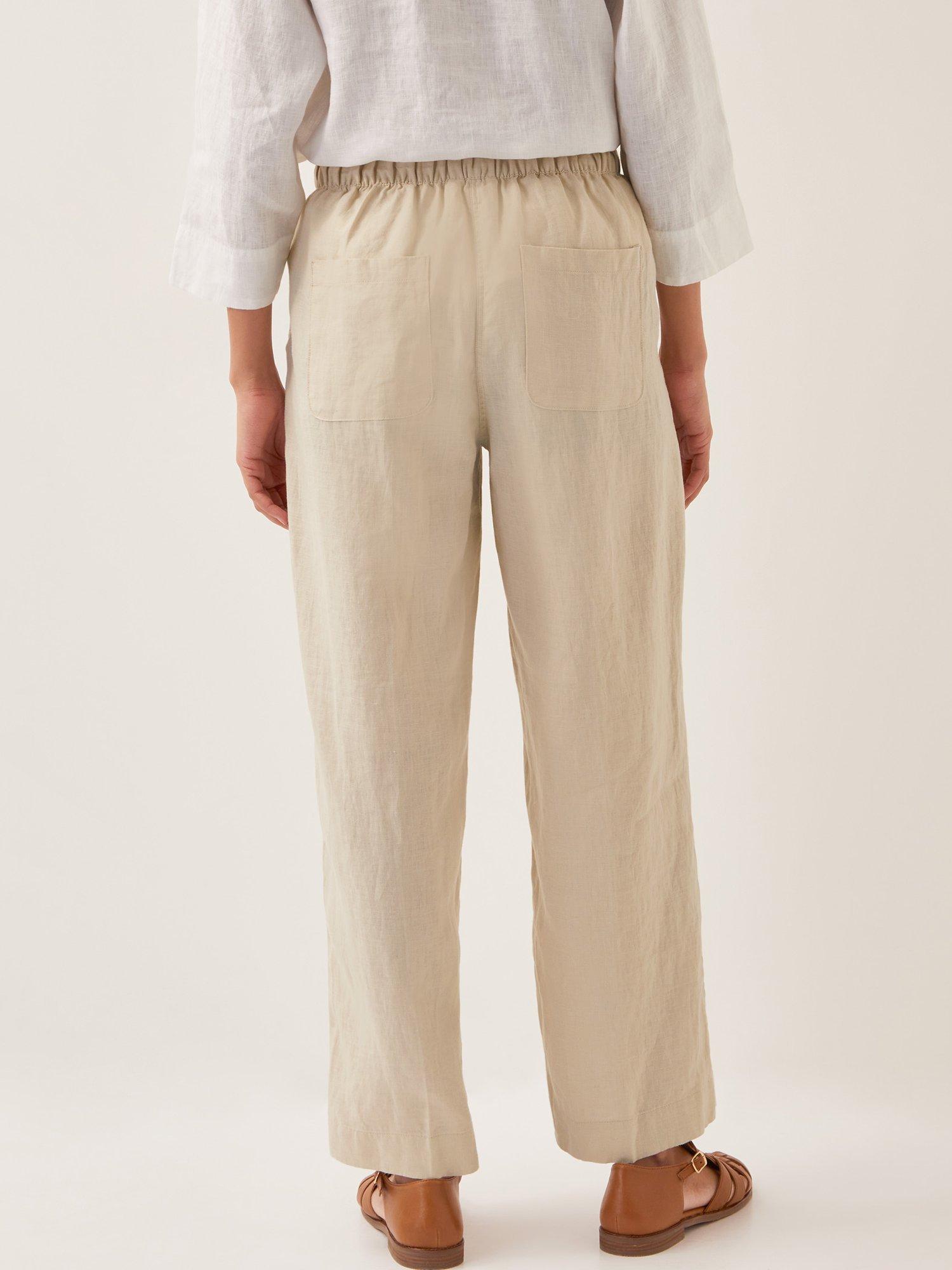 Product image 2 of 4, which shows Monsoon Jolie Wide Leg Pure Linen Trousers, Beige, S