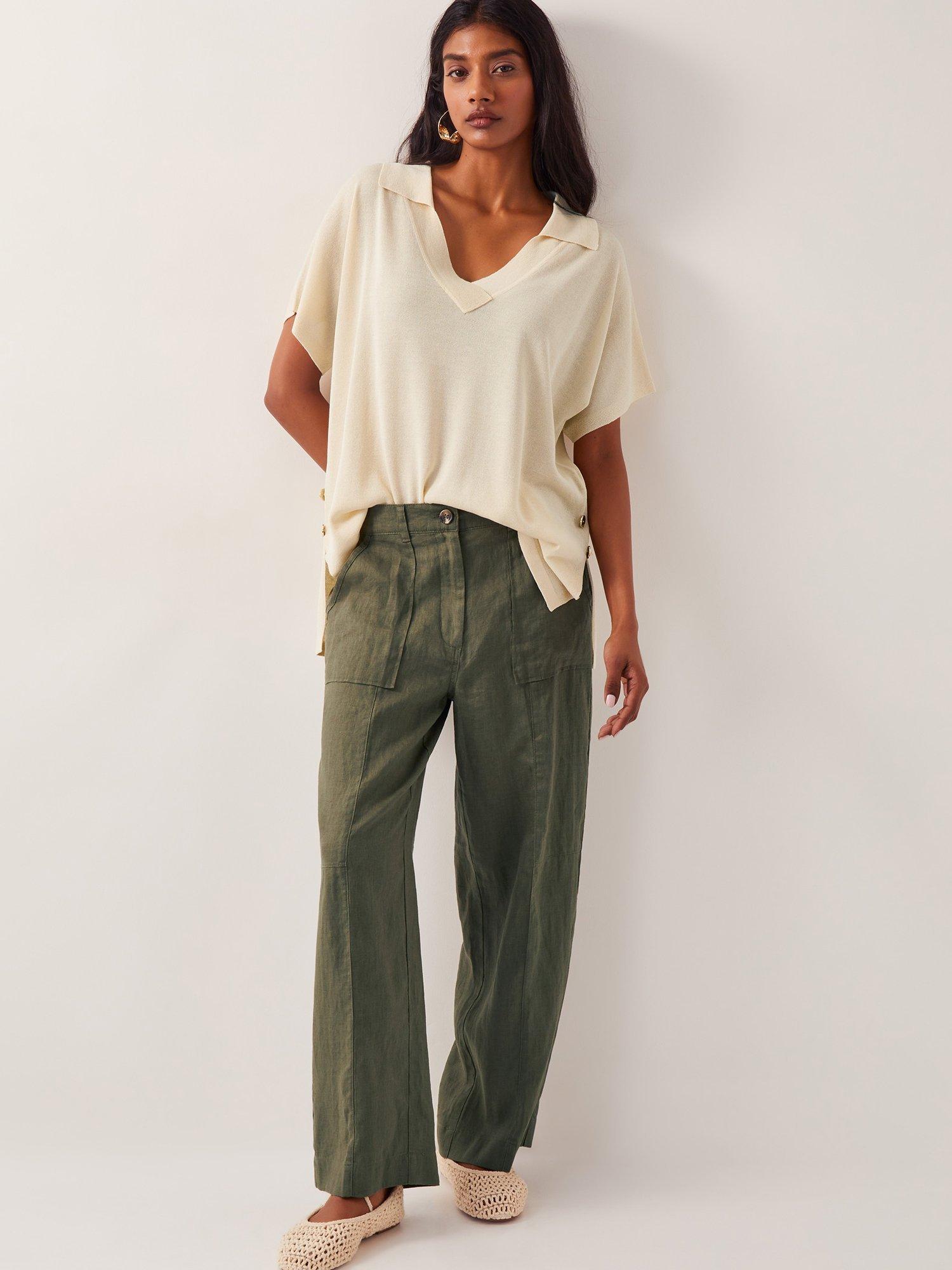 Product image 3 of 4, which shows Monsoon Jolie Linen Short Trousers, Khaki, S