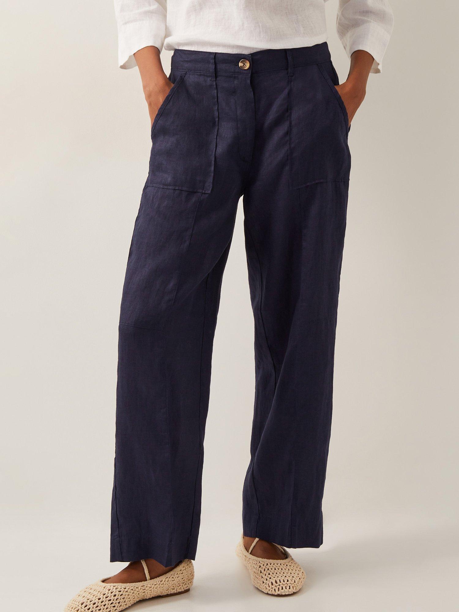 Product image 1 of 4, which shows Monsoon Jolie Linen Short Trousers, Navy, S