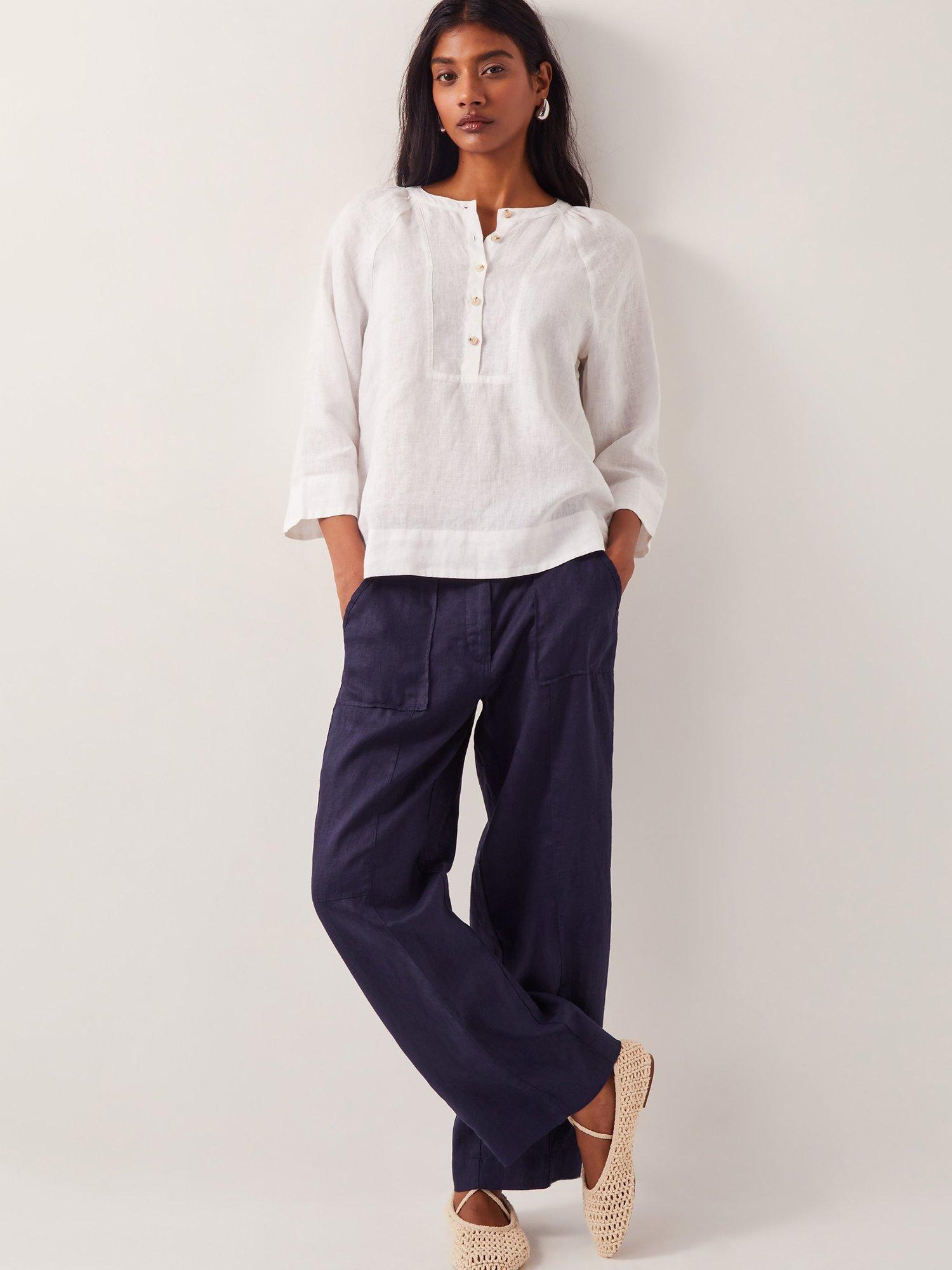 Product image 3 of 4, which shows Monsoon Jolie Linen Short Trousers, Navy, S