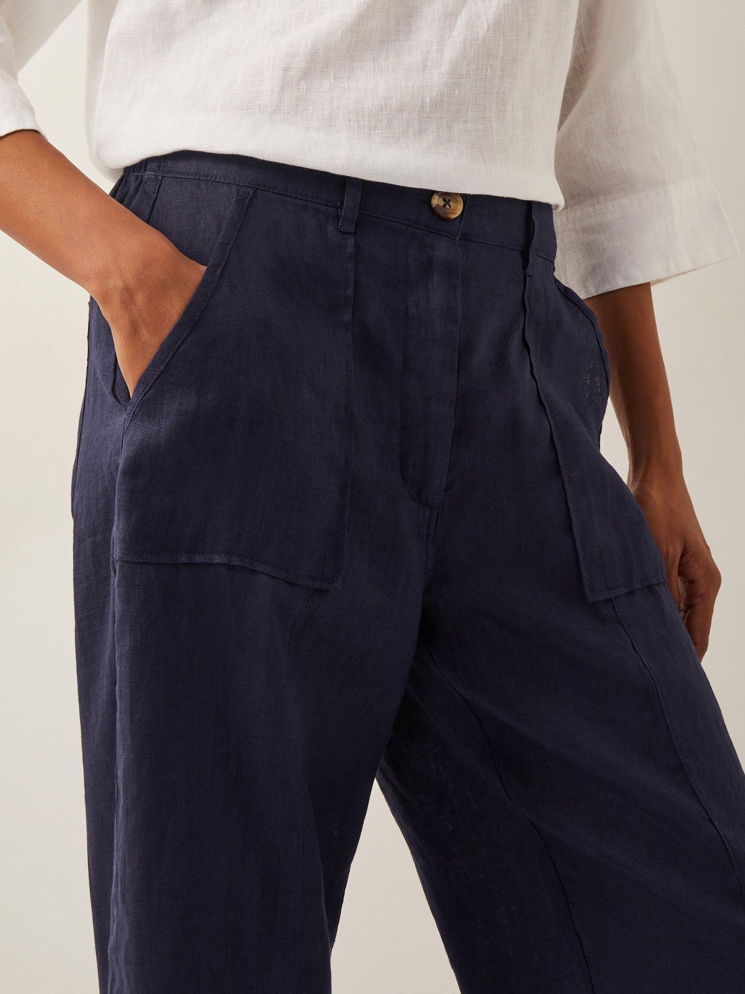 Product image 4 of 4, which shows Monsoon Jolie Linen Short Trousers, Navy, S