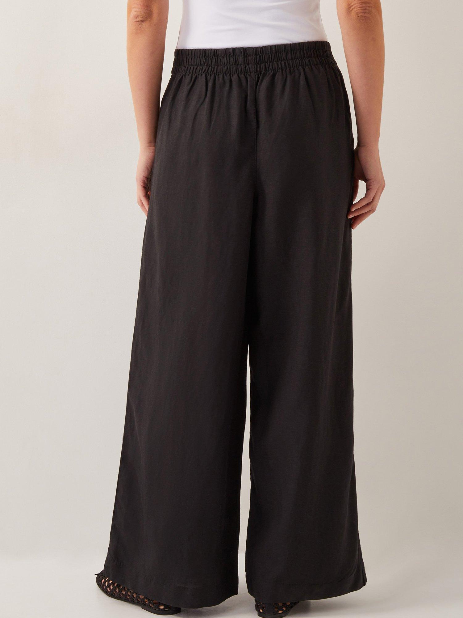 Product image 2 of 5, which shows Monsoon Margo Linen Blend Wide Leg Trousers, Black, S